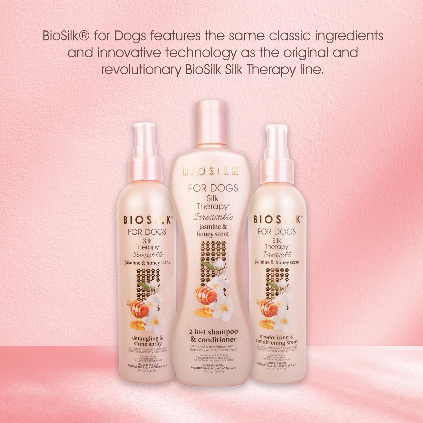 BioSilk for Dogs Silk Therapy Irresistible 2-in-1 Shampoo and Conditioner, Scented, Jasmine and Honey Scent, Paraben Free, Made in The USA, 12 Fl Ounces