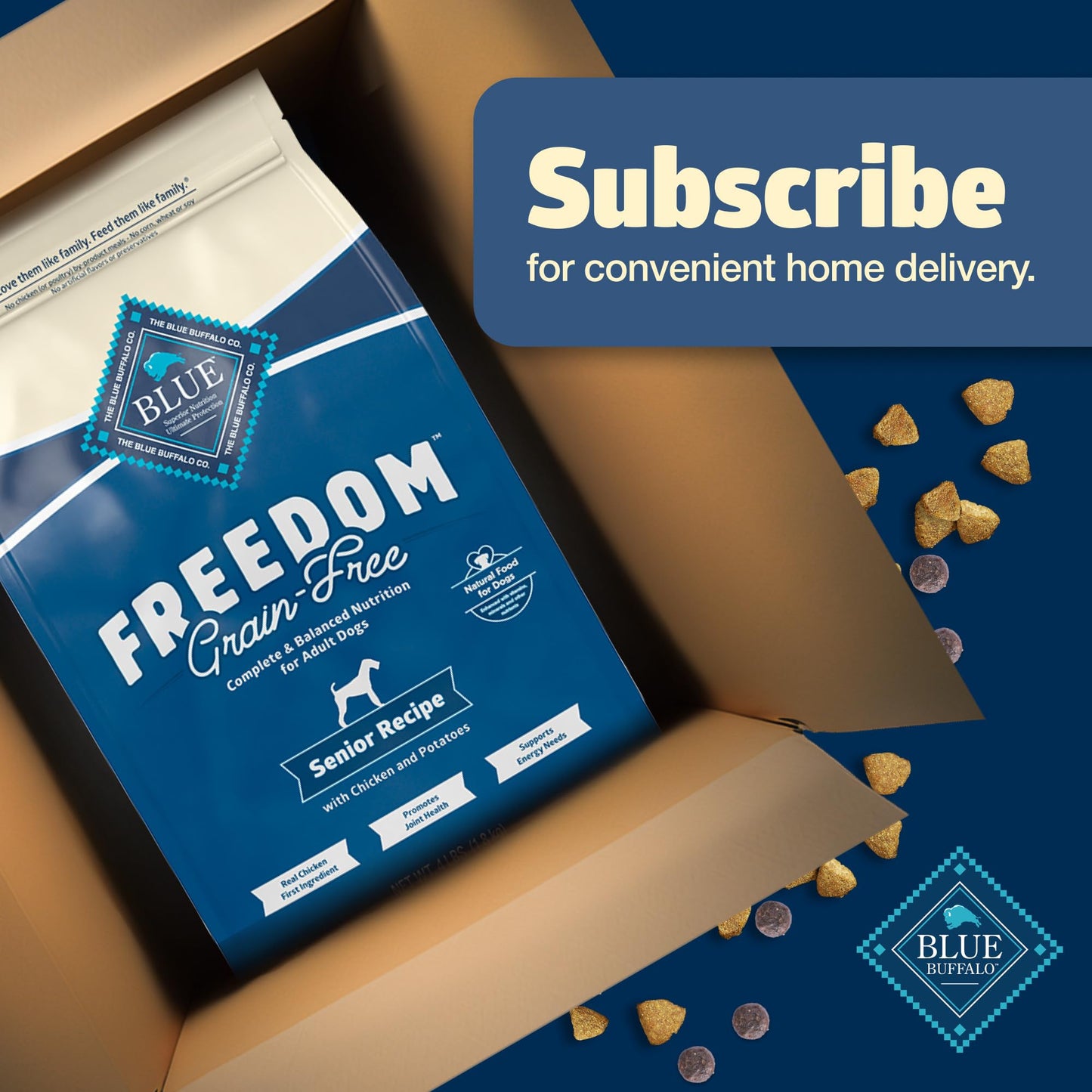 Blue Buffalo Freedom Grain-Free Senior Dry Dog Food, Provides Energy To Stay Active, Made in the USA With Natural Ingredients, Chicken & Potatoes, 4-lb Bag