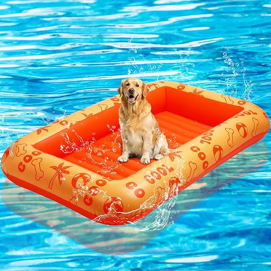 Dog Float for Summer Pool 60" x 33. 5" Inflatable Dog Pool Float with Rope and Handle Durable and Foldable Pet Raft Lake Floating Raft for Small Medium Large Dogs, Hold up to 220 Lbs