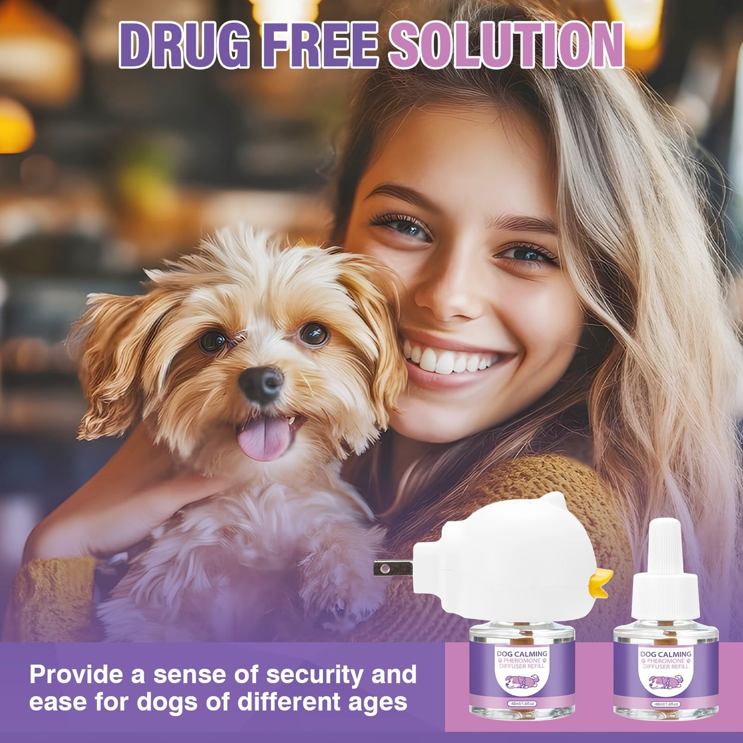 Dog Pheromones Calming Diffuser 3 In 1 Advanced Kit Appeasing Pheromone Diffuser to Calm Pet (1 Plug in+2 Pack 48ml Refill) for Anxiety Relieve Relief Reduce Aggression Fighting Stress (Tasteless)