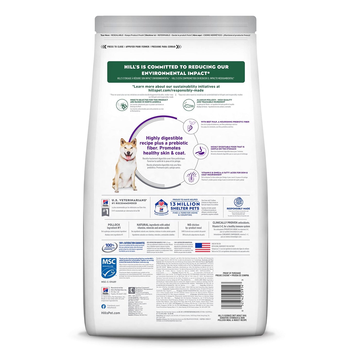 Hill's Science Diet Sensitive Stomach & Skin, Adult 1-6, Stomach & Skin Sensitivity support, Dry Dog Food, Pollock, Barley, & Insect Recipe, 3.5 lb Bag