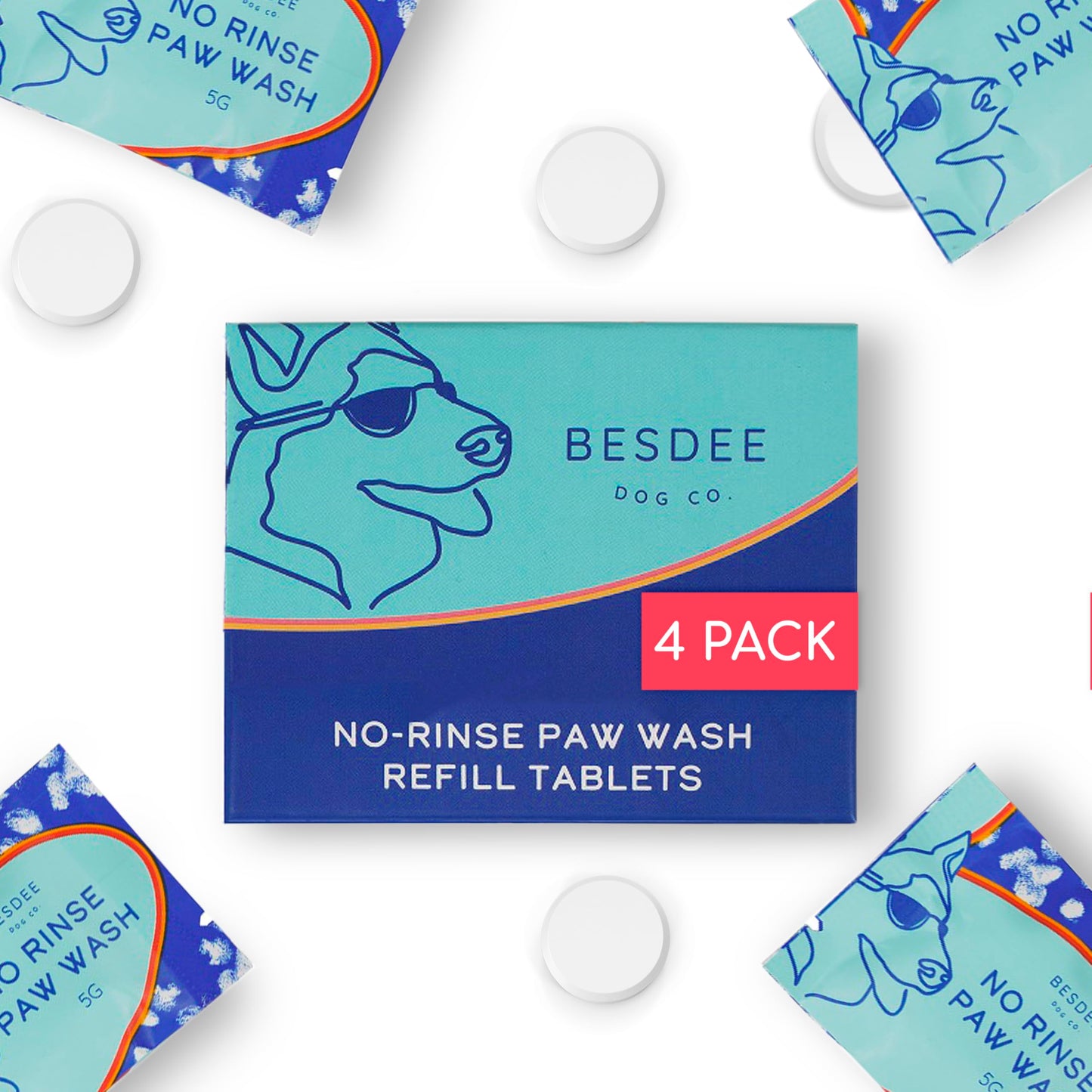 Dog Paw Cleaner Refill Tablets. 4 Natural No-Rinse Tablets Make 4 Bottles. Eco-Conscious Refills for Foaming Paw Wash. Hypoallergenic, Safe & Gentle for Daily Use. 200+ Washes.