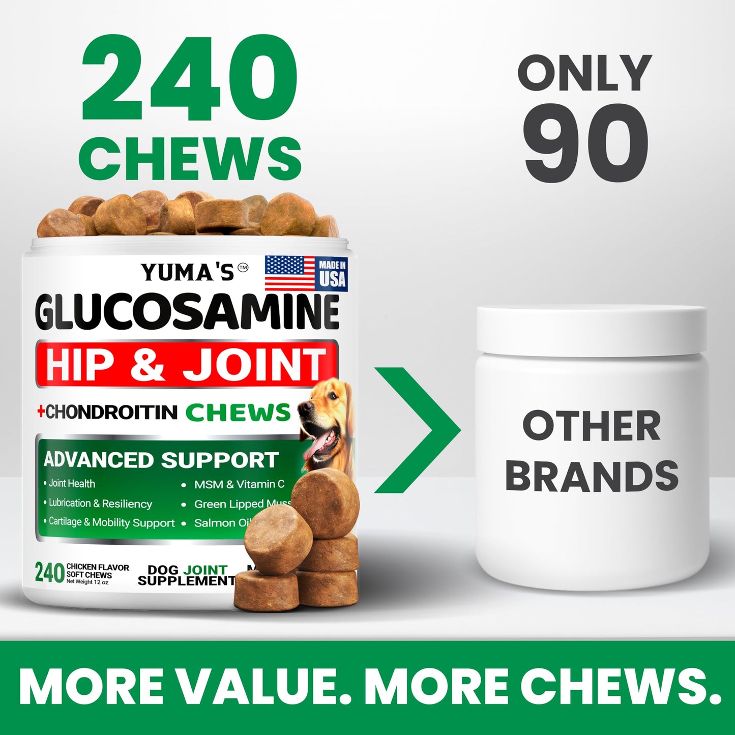Glucosamine for Dogs - 240 Chews - Hip and Joint Supplement for Dogs - Advanced Glucosamine Chondroitin Treats with MSM - Joint Pain Relief - Large & Small Breed - Mobility Support - Made in USA