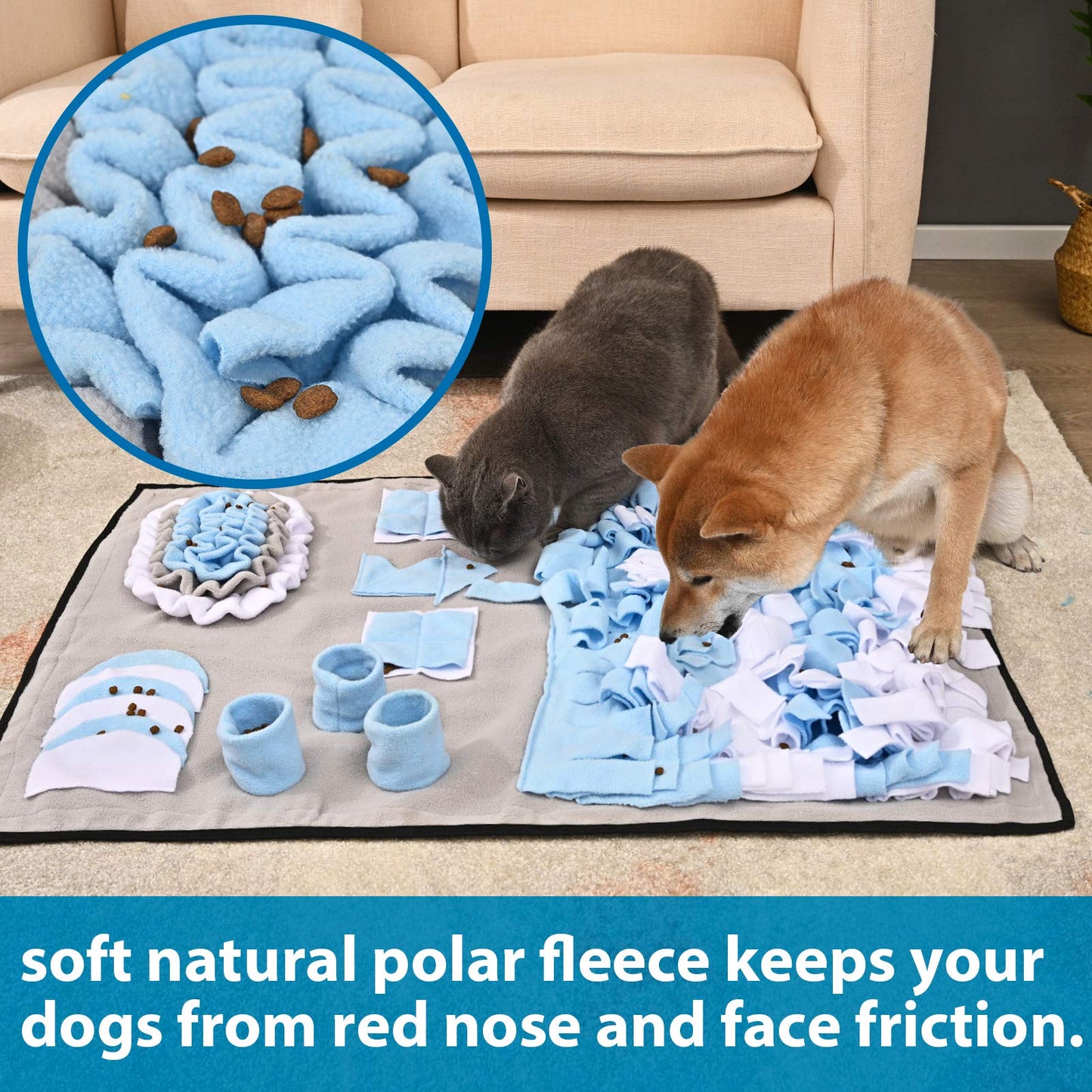 Juqiboom Pet Snuffle Mat for Small/Medium Dogs and Cats, Encourages Natural Foraging Skills for Pets, Interactive Dog Toy - Slow Feeder Puzzle Toy - Activity Feeding Mat for Stress & Anxiety Relief