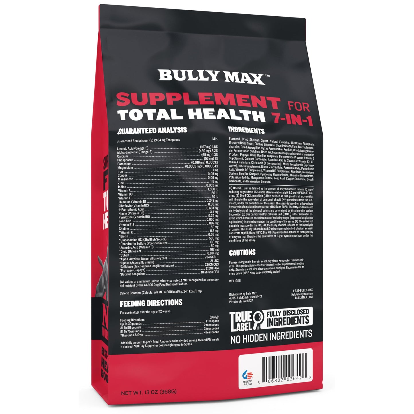 Bully Max 7-in-1 Dog Multivitamin Powder with Omega 3, 6, Glucosamine & Chondroitin for Immune System, Digestive & Joint Health - Food Topper, Vitamins & Supplements for Puppy & Adult Dogs, 13Oz Bag