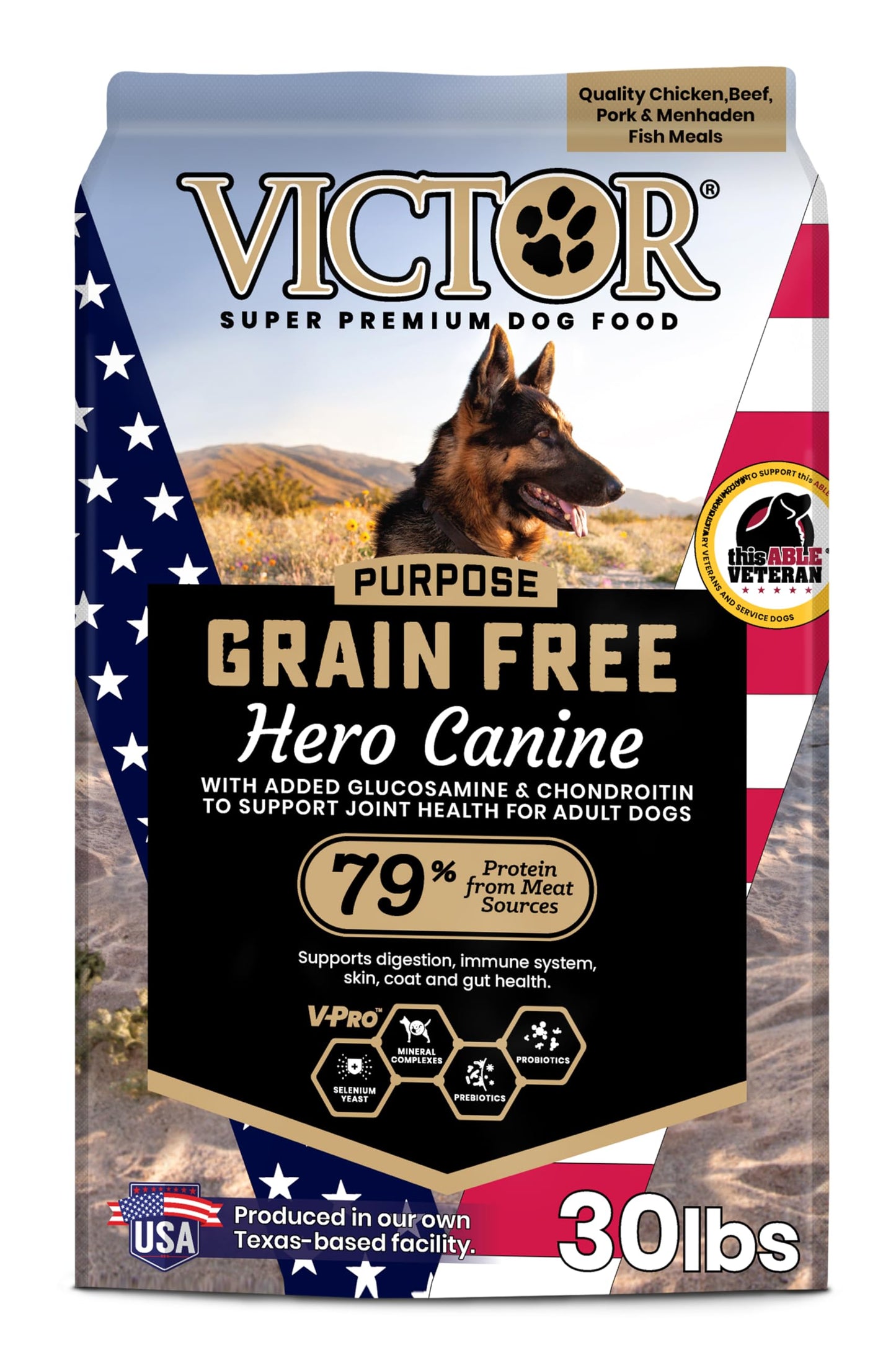 VICTOR Super Premium Dog Food – Purpose Hero Canine Kibble – Premium Gluten Free Dog Food for Active Adult Dogs – High Protein with Glucosamine and Chondroitin for Hip and Joint Health, 30lbs
