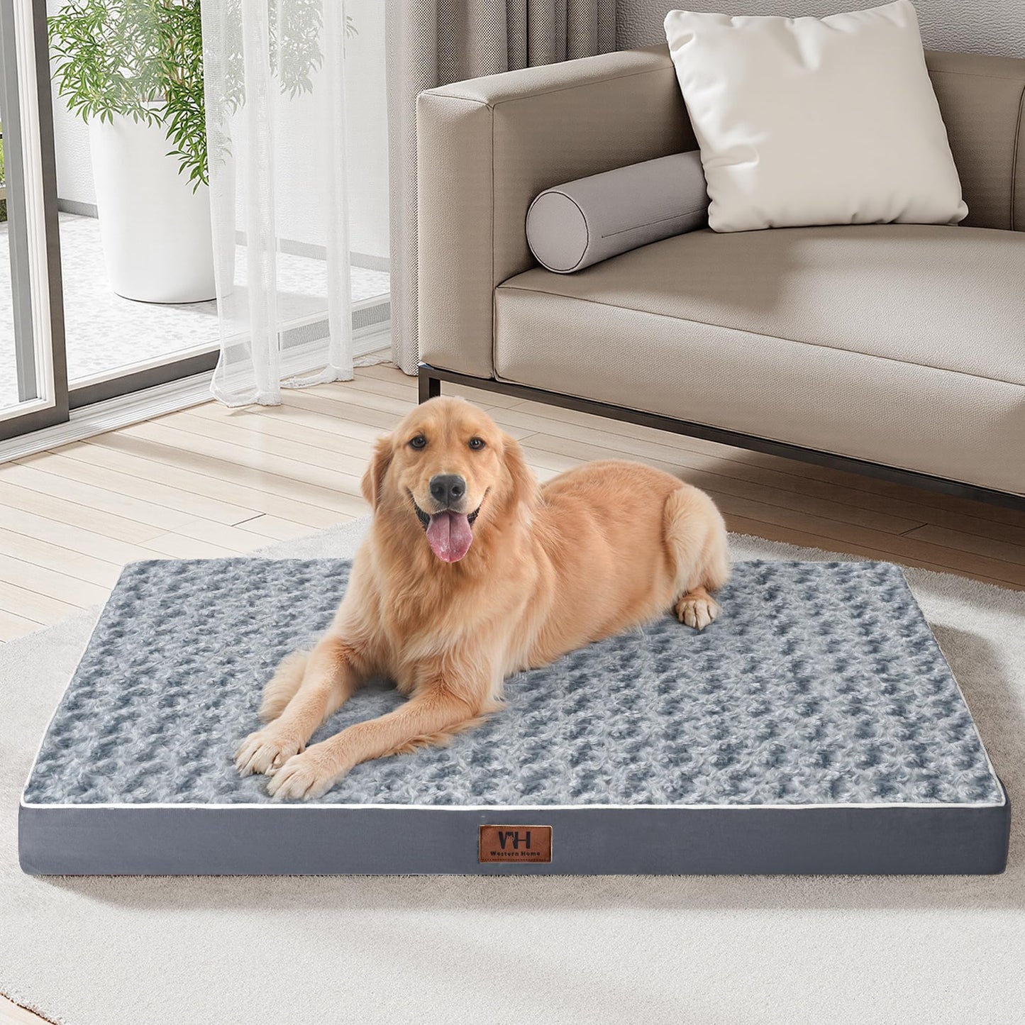 WESTERN HOME WH XL Dog Beds Large Sized Dog with Soft Rose Plush Removable Washable Cover, Egg Crate Foam Support and Non-Slip Bottom, Waterproof Orthopedic Dogs Bed Pet Mat, 42 x 30 Inch