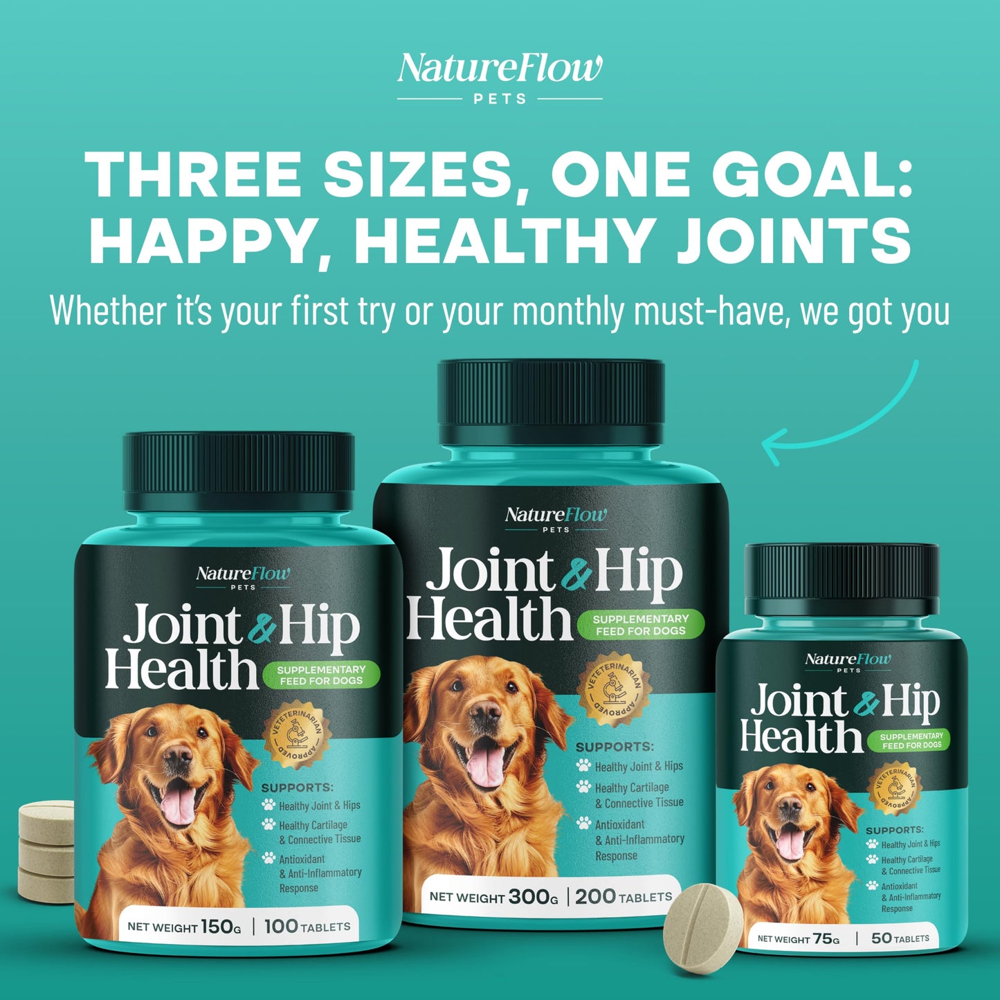 Hip and Joint Supplement for Dogs 50ct, Power of Nature Made in USA, Up to 100 Days Unique Formula: Green-Lipped Mussel, Glucosamine, Chrondroitin, MSM, Devils Claw, All Breeds (Small and Large Breed)