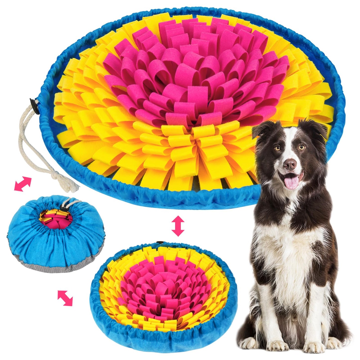 Vivifying Snuffle Mat for Dogs, Adjustable Sniff Mat for Small Medium and Large Dogs, Interactive Enrichment Toys for Slow Eating and Mental Stimulation (Rose Red Yellow)