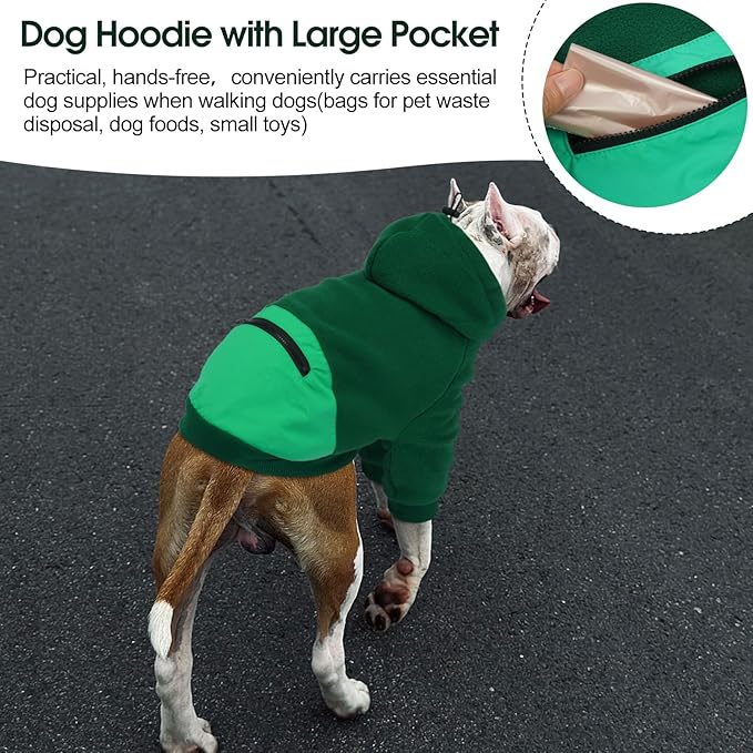 Nanaki Dog Hoodies for Large Dogs Sweatshirt with Pocket-Warm Fleece, Long sleeves adjustable zip collar-Comfort Pet Sweater for Labrador, Large Sweatshirt Winter Coat for Fall Winter Spring Green 2XL