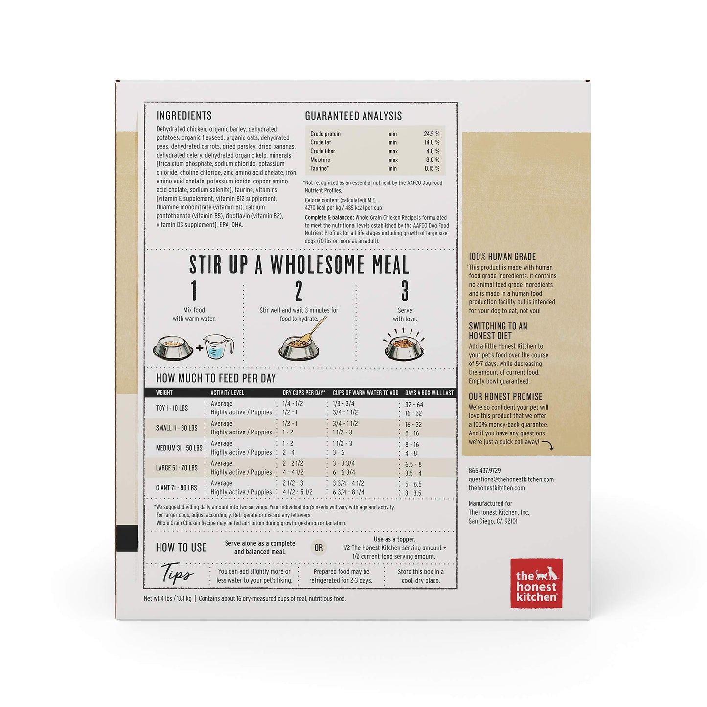 The Honest Kitchen Dehydrated Whole Grain Chicken Dog Food, 4 lb Box