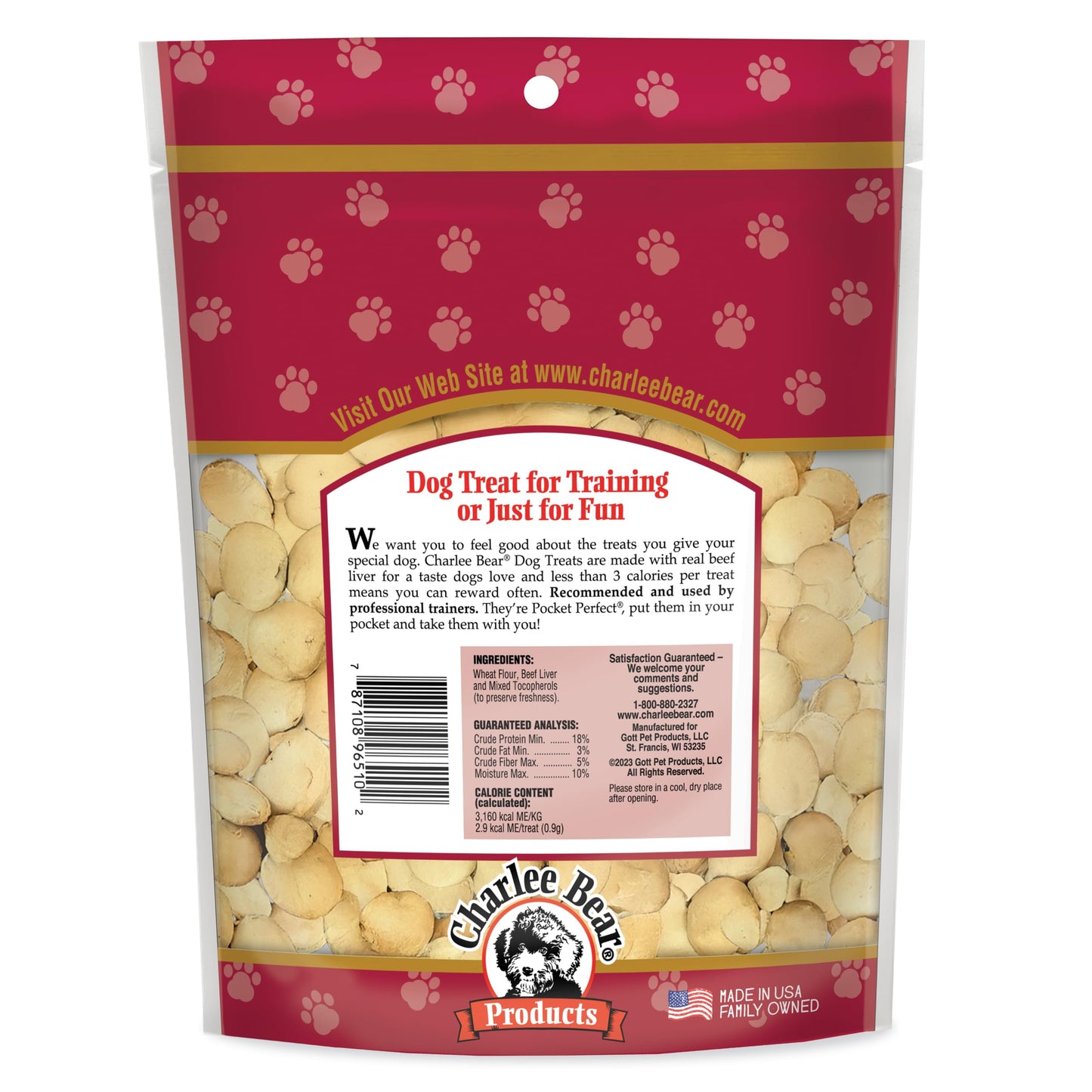 Charlee Bear Original Crunch Dog Treats, Beef Liver, 16 Ounce Resealable Bag, Low Calorie Training Treats For Dogs, Limited Ingredient, Healthy, Crunchy Dog Snacks, Made in USA