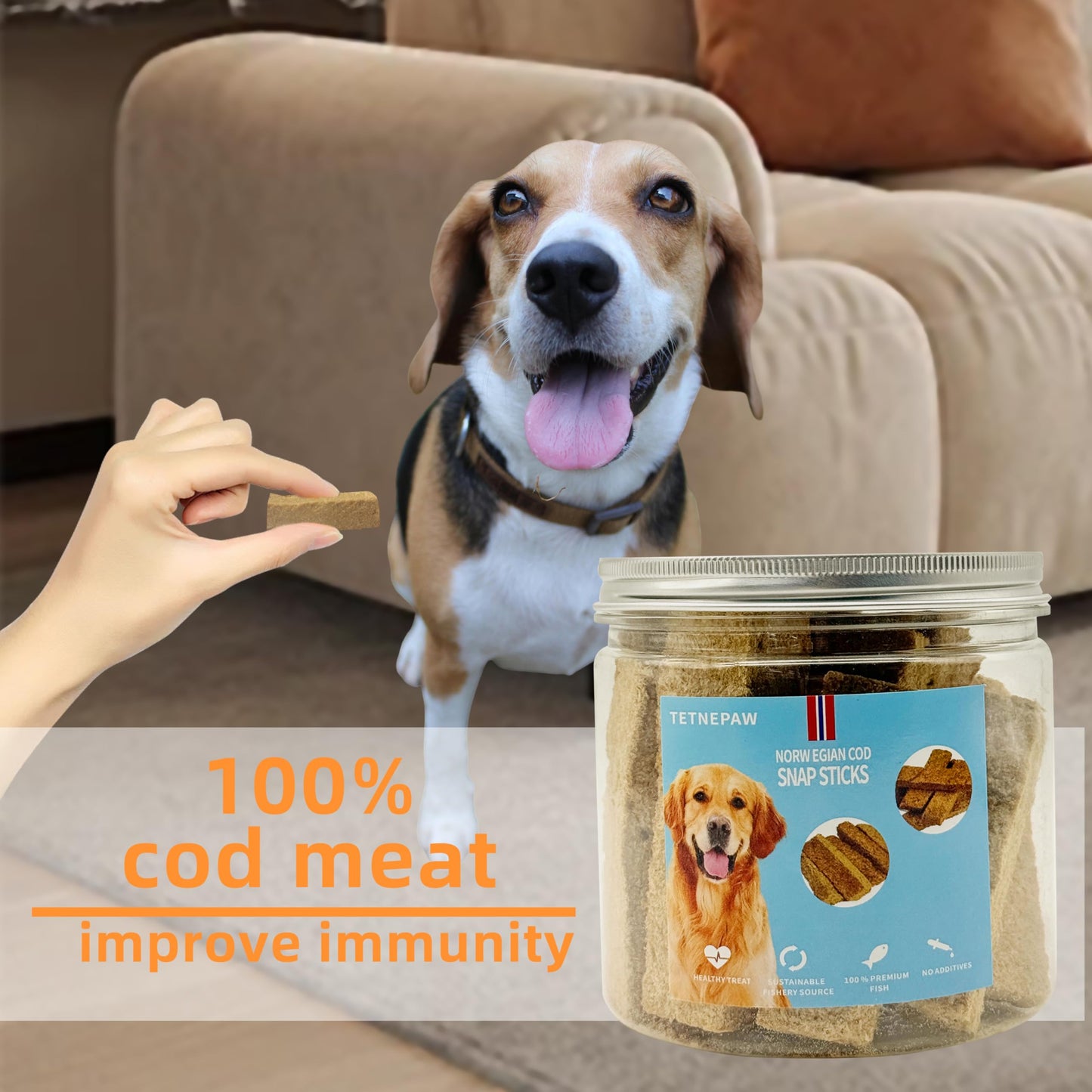 TETNEPAW Dog Fish Treats Cod Made with Premium Natural Norwegian 100% Real Cod Fish Bones & Meat Healthy Crunchy Biscuits for Dogs High Protein Grain-Free All-Natural Pet Snack
