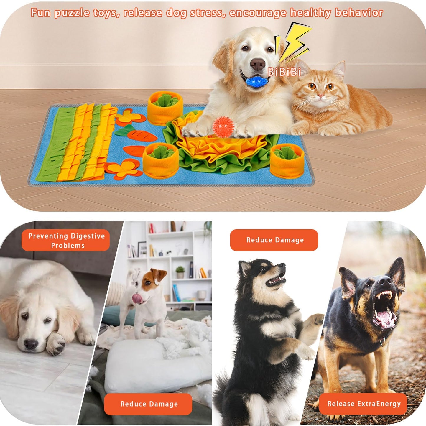 KVEXLIM Snuffle Mat for Dogs - Interactive Dog Feeding Mat with Squeaky Center & 2 Spikey Balls | Mental Enrichment Toy for Small, Medium, Large Dogs | Slow Feeder, Machine Washable, Non-Slip Base