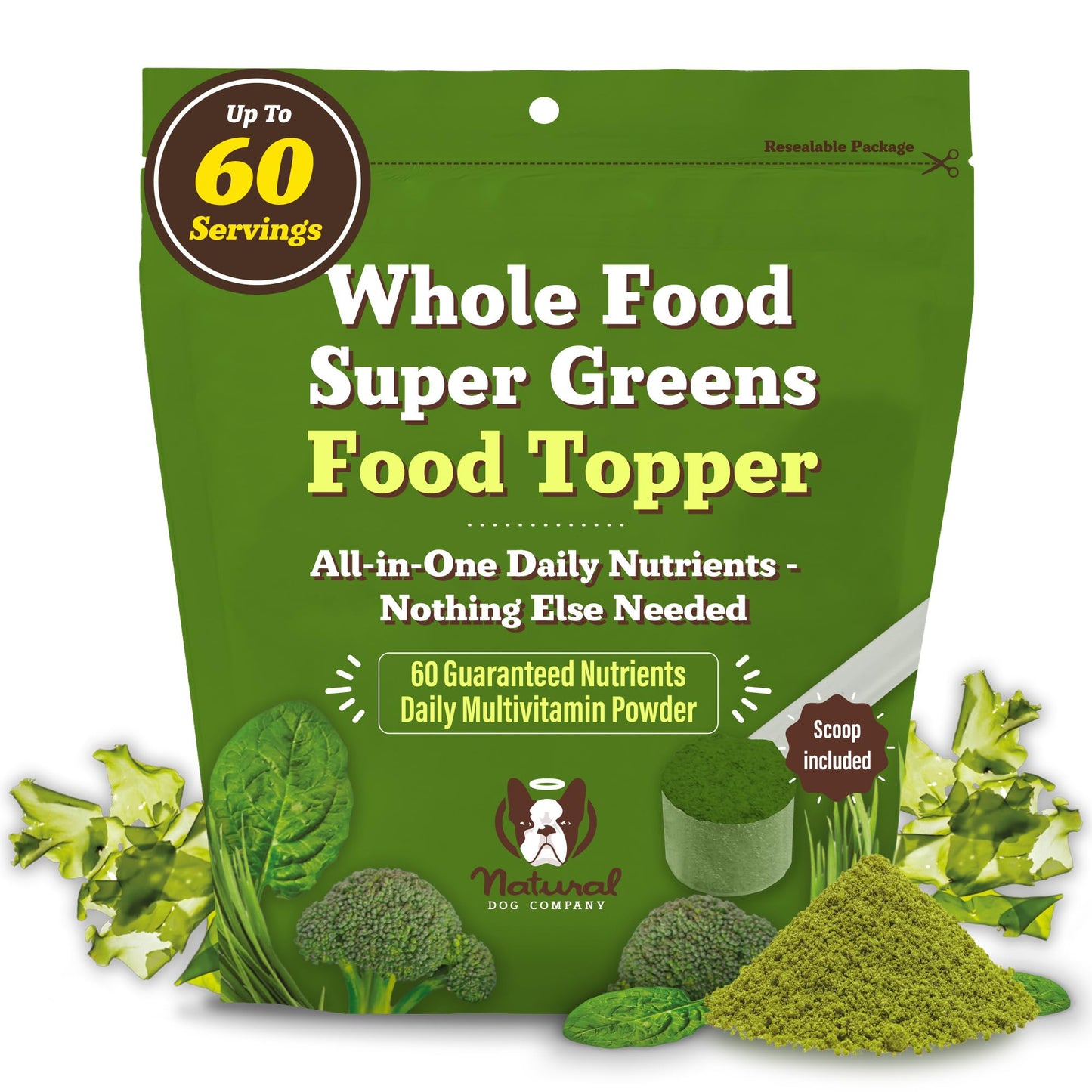 Natural Dog Company Dog Super Greens Food Topper, Dog Multivitamin Powder Vitamins & Supplements, Boost Immunity & Digestion, Wellness Nutrient-Rich Food Seasoning Meal Topper, 8 oz