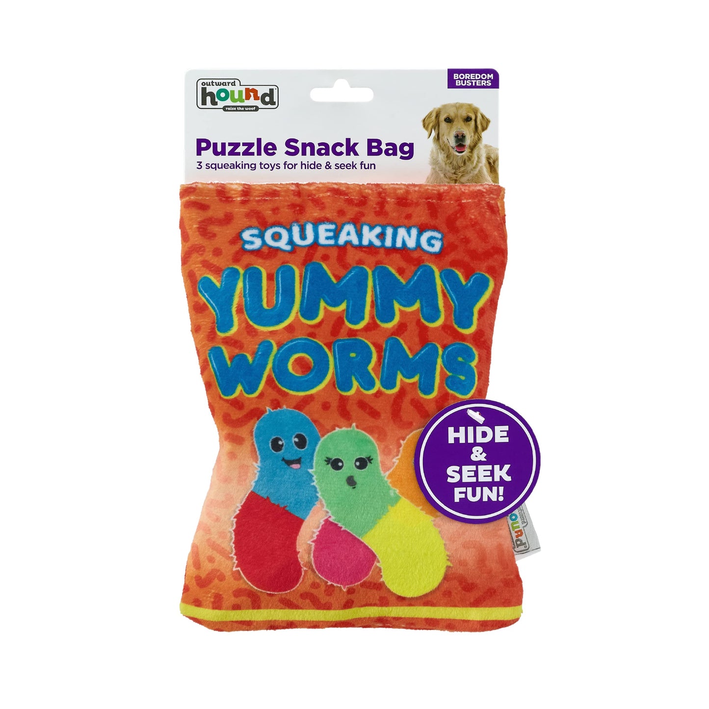 Outward Hound Snack Bag Yummy Worms Puzzle Squeaky Dog Toys