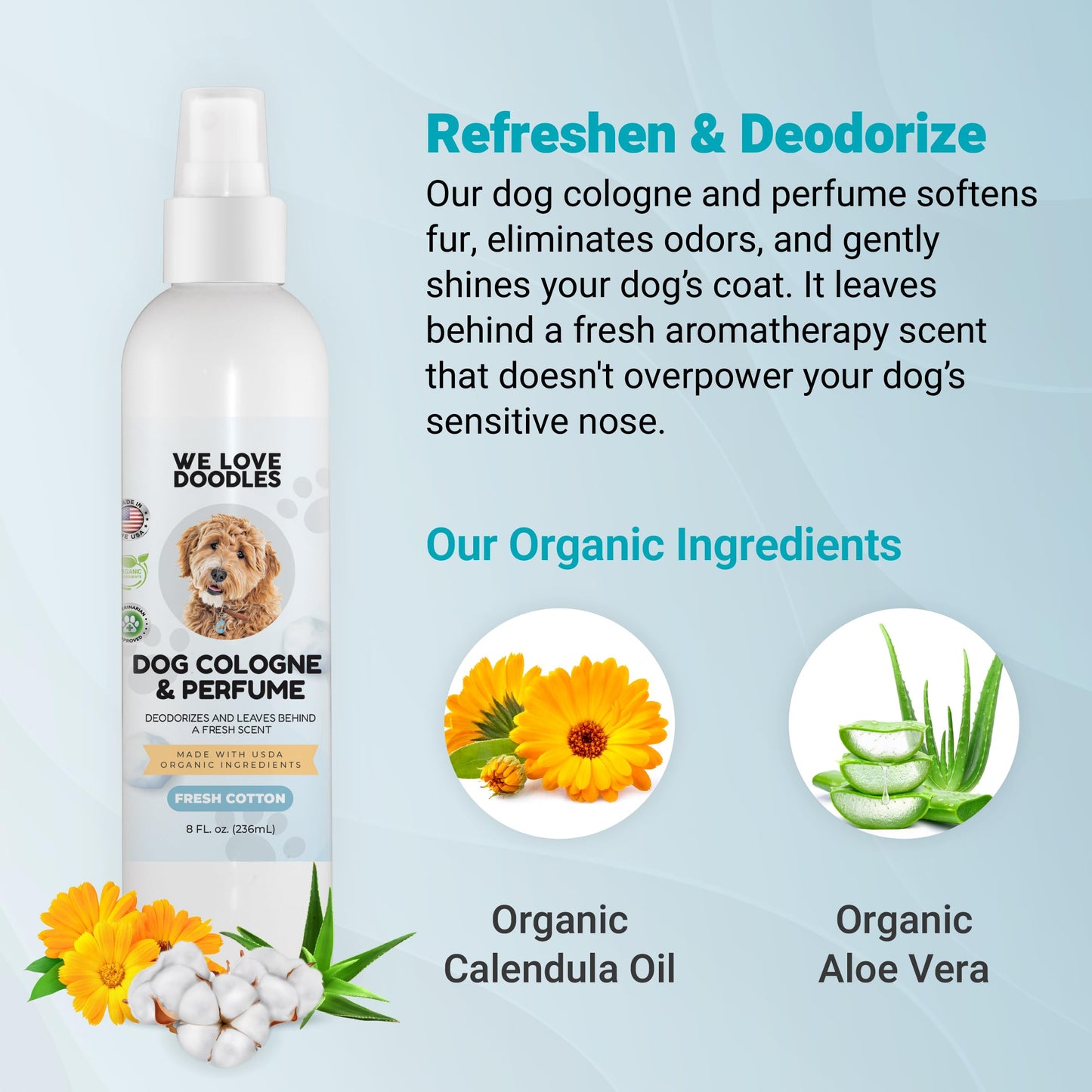 We Love Doodles Puppy Shampoo & Conditioner and Dog Cologne | Organic Ingredients | Sensitive & Itchy Skin Wash | Long Lasting After Bath | Puppies Odor Eliminator Spray | Made in USA