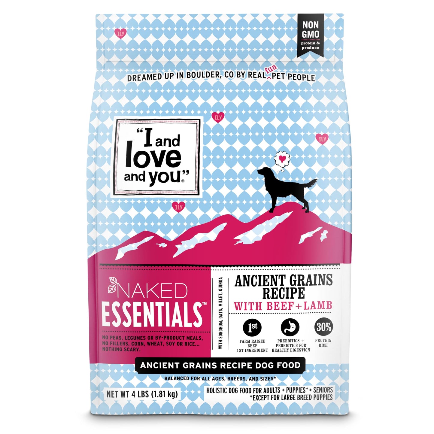I and love and you Naked Essentials Ancient Grains Dry Dog Food - Lamb + Beef - High Protein, Real Meat, No Fillers, 4lb Bag
