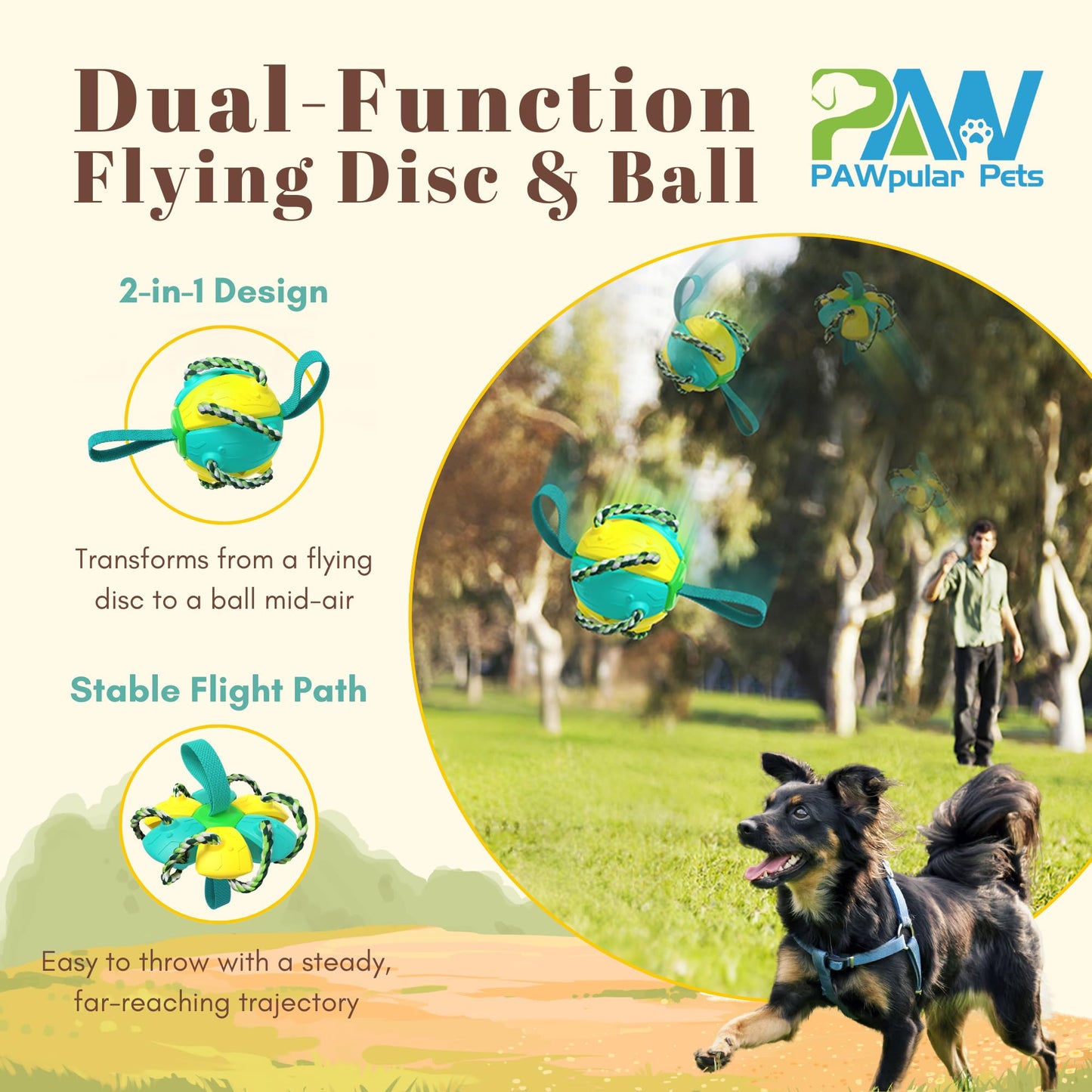 Flying Saucer Ball for Dogs, Dog Flying Disc, Interactive Dog Toys, Indestructible Soccer Toys for Water Play & Outdoor Fun, Chew Toy for Teeth Cleaning (Yellow & Blue)