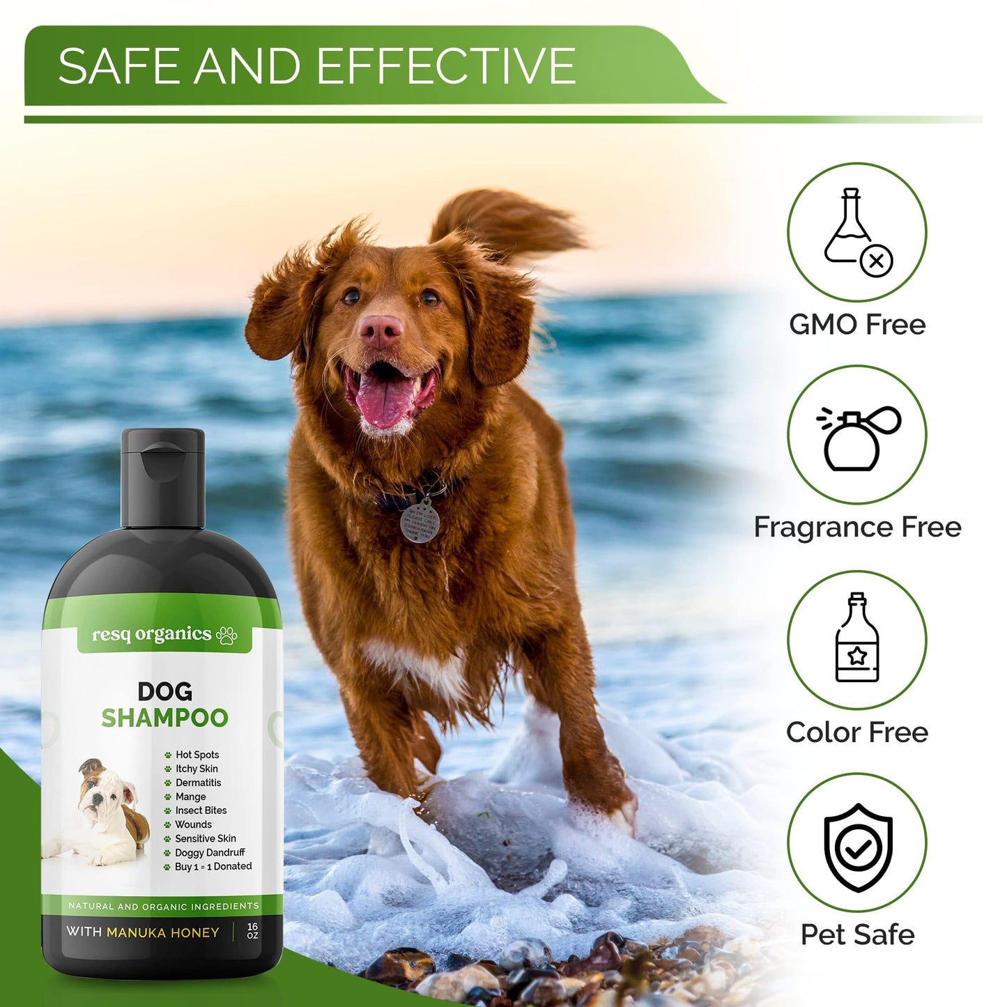 Hypoallergenic Dog Shampoo, Cleans and Soothes Dry Flakey Skin, Reduce Dandruff, Shedding, Calms Itching, Scratching, Organic Aloe & Manuka Honey Softens Fur Moisturizes and Deodorizes