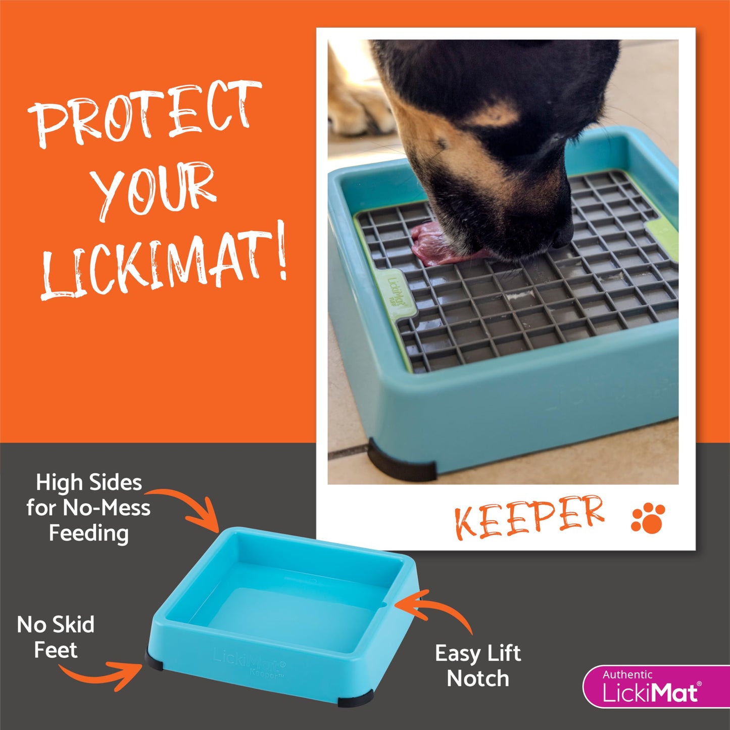 LICKIMAT Indoor Keeper Dog Feeding Station - Slow Feeder Lick Mat Keeper for Dogs Food, Treats, Yoghurt & Peanut Butter - Extend Licky Mats for Dogs into Full Feeder, Turquoise