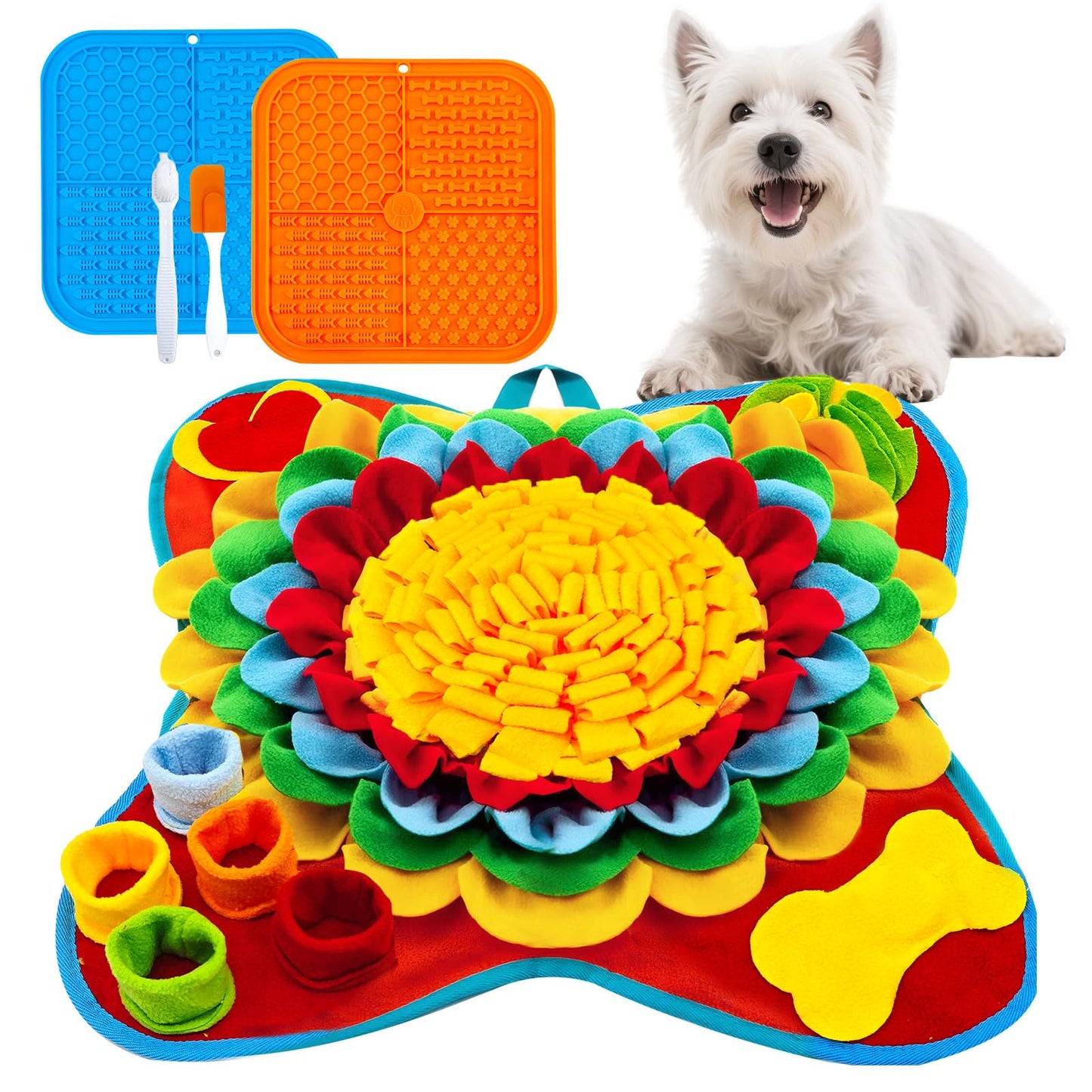Petcare Dog Snuffle Mat and Lick Mat Set, Interactive Enrichment Dog Puzzle Toy for Puppy Small Medium Dogs Cats Rabbits, Cognitive Sniff Foraging Mats Mental Stimulation Treat Game Slow Feeder Mats