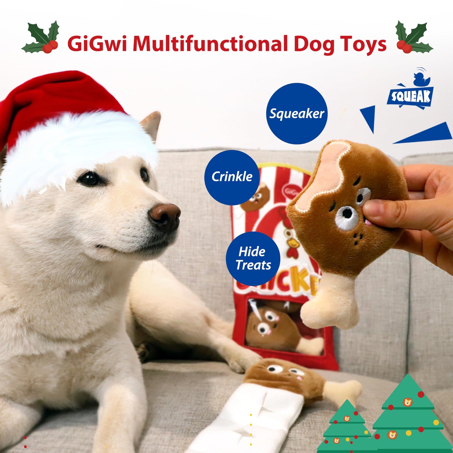 Gigwi Interactive Dog Puzzle Toys, Enrichment Snuffle Dog Toys for Boredom and Stimulating, 4 Packs Crinkle Dog Squeaky Toy for Small, Medium and Large Dogs