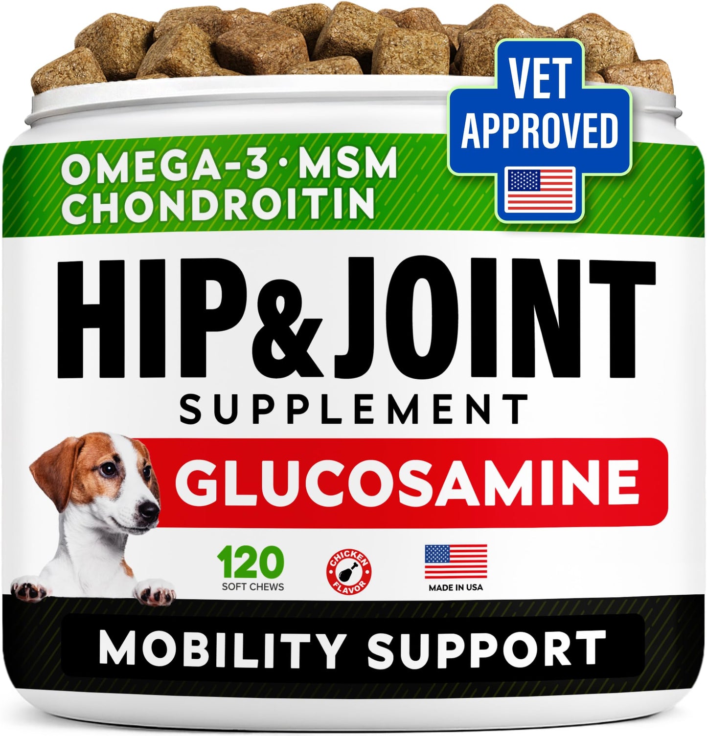 STRELLALAB Hip & Joint Glucosamine Supplement Treats for Dogs - Chondroitin, Omega-3, MSM - Advanced Joint Health Support Chews for Large Breed - Pain Relief - Bacon Flavor - 120 Ct - Made in USA