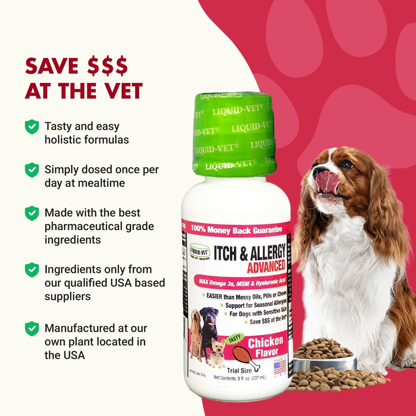 LIQUID-VET K9 Itch & Allergy Advanced Formula, Anti-Itch & Allergy Support with Omega-3s Fish Oil, MSM, Vitamin E, and Hyaluronic Acid - Dog Care Essentials for Dry, Sensitive Skin