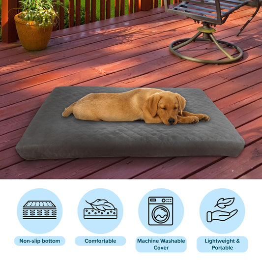 PETMAKER Water-Resistant Dog Bed - 2-Layer Memory Foam Pet Bed with Removable Washable Cover and Non-Slip Bottom - 36in Large Pet Bed for Dogs up to 75lbs (Gray)