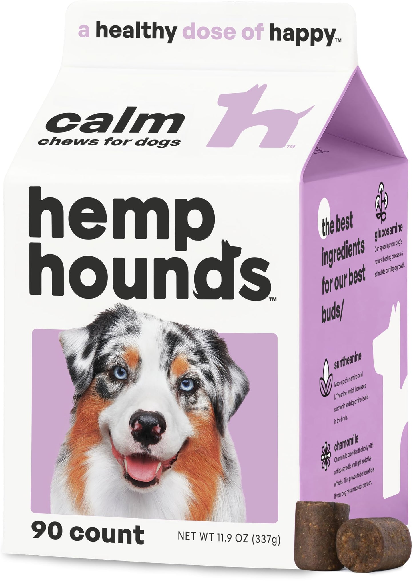 Hemp Hounds Melatonin Free Calming Chews for Dogs - Fireworks Stress - Dog Calming Treats for Anxiety Relief - 90 Count - Dog Separation Anxiety Treats - Beef Liver Flavor - Adaptogens - 11.9 oz