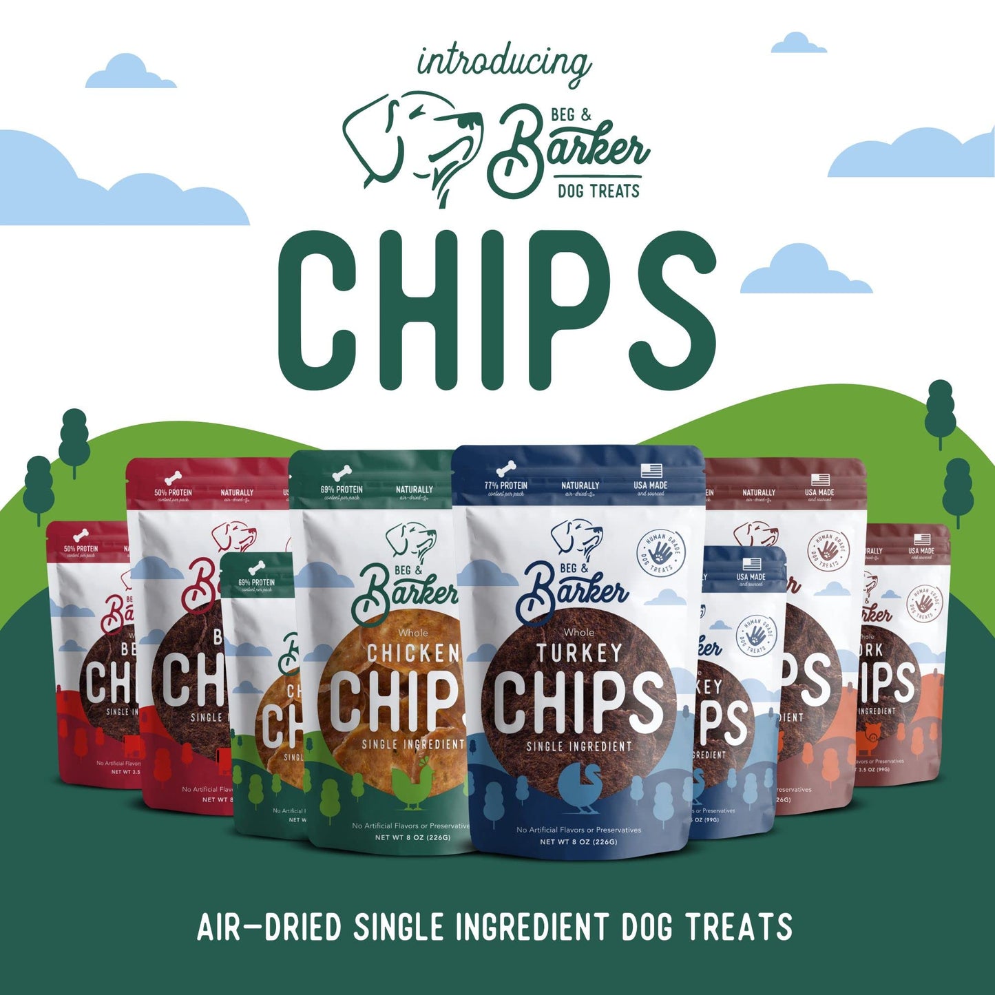 Beg & Barker Chicken Chips for Dogs (8oz, Pack of 1) - Single Ingredient Dog Treats Made for Small and Large Dogs Protein Human Grade Dog Treats Made from Real Meat Chicken, Made in USA