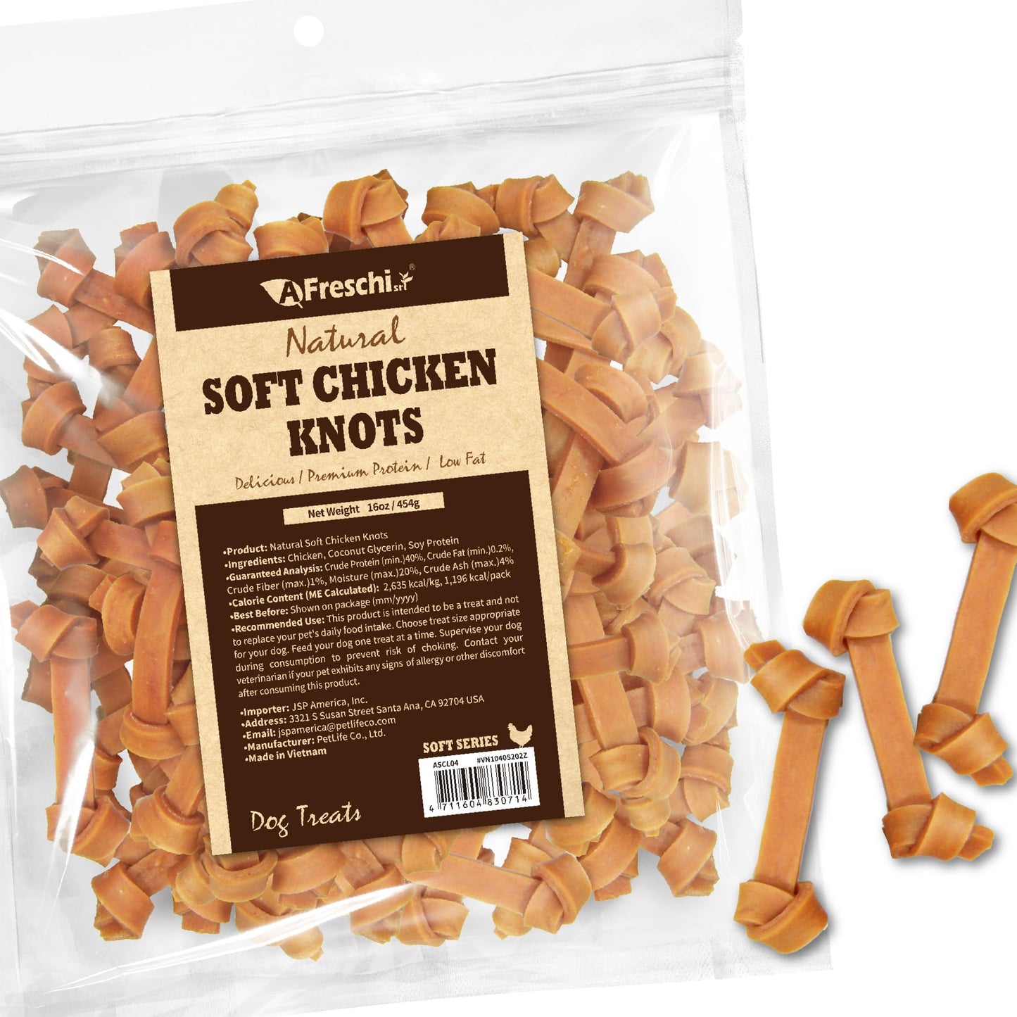 AFreschi Natural Soft Chicken Knots 16 oz, Dog Treats, All Natural, Grain-Free, High-Protein, Healthy & Easily Digestible, Soft Texture
