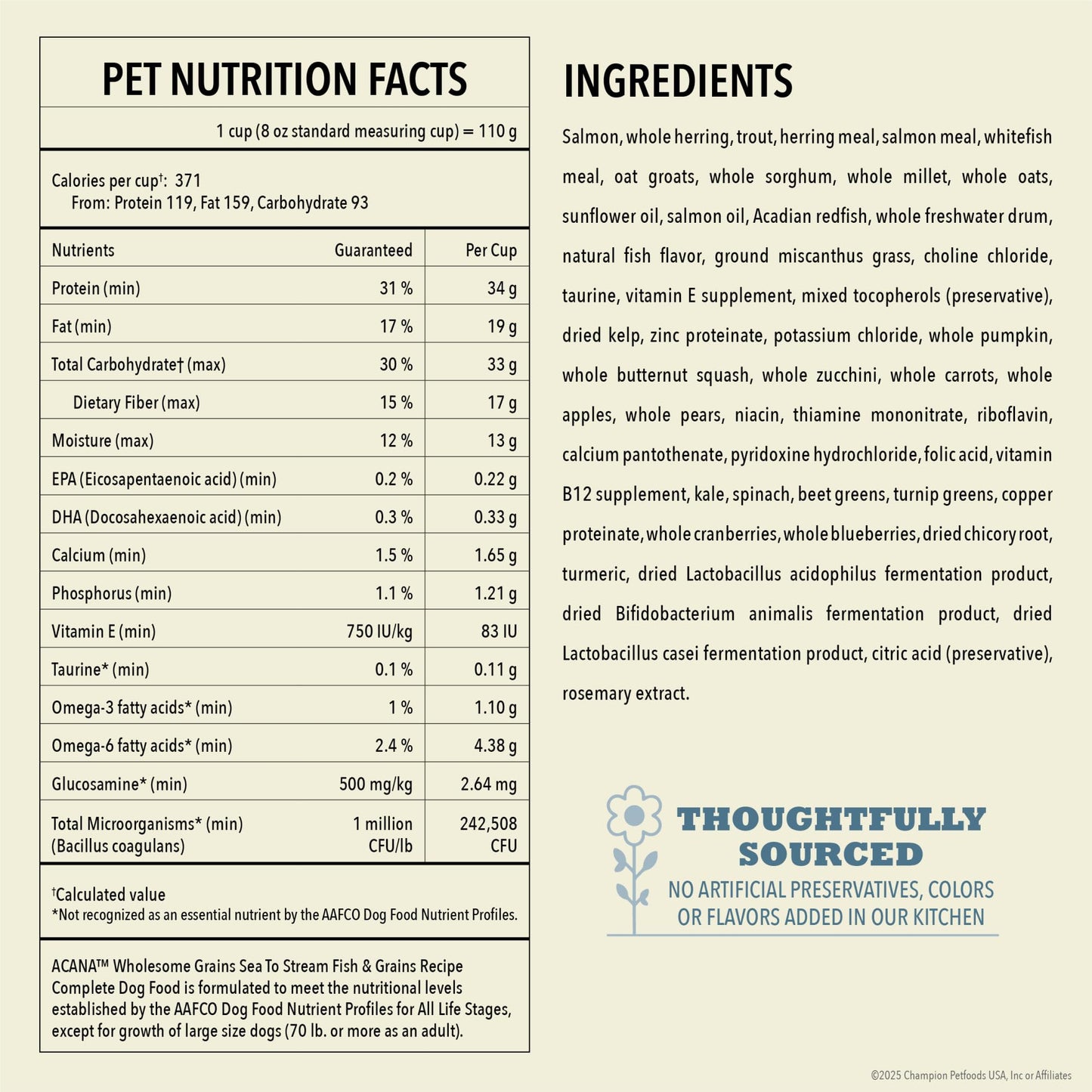 ACANA Wholesome Grains Dry Dog Food Sea to Stream Saltwater Fish Recipe 22.5lb Bag