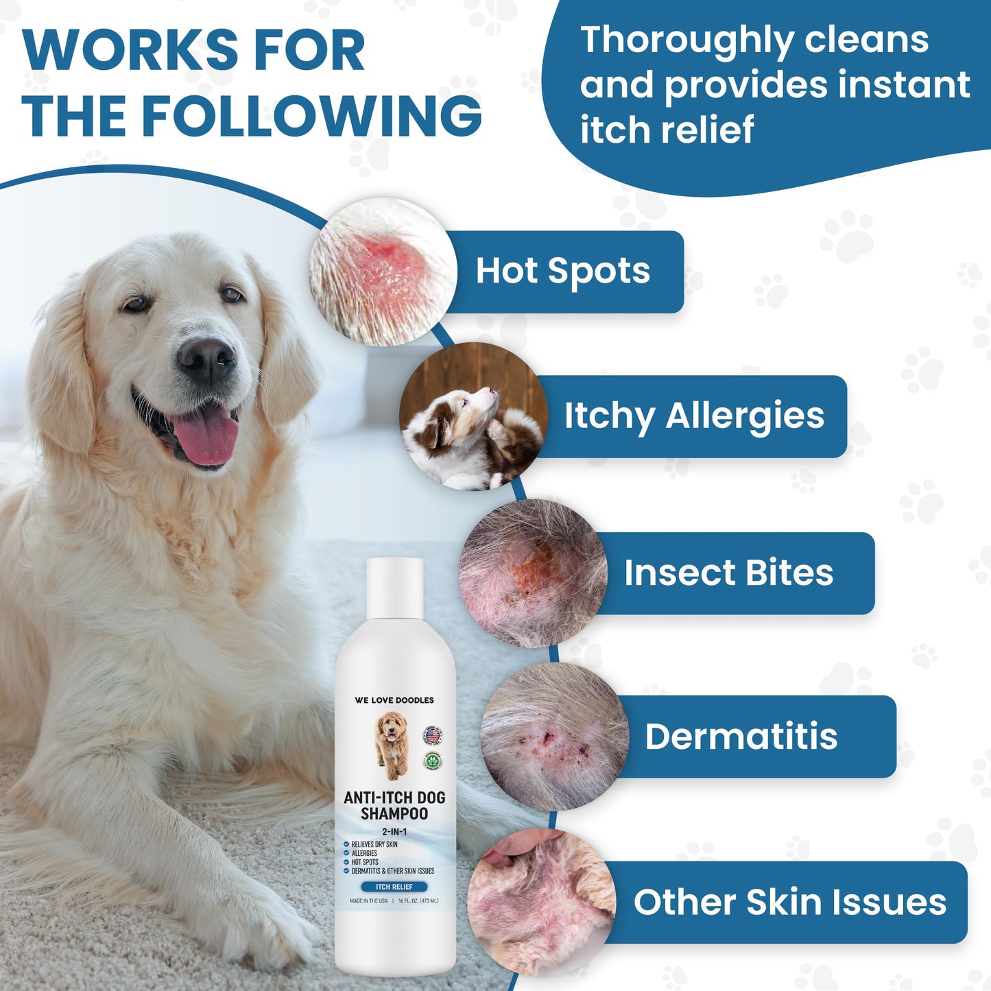 We Love Doodles Anti Itch Dog Shampoo and Grooming Comb - for Sensitive Skin, Dry Skin Treatment, Itching Skin, Allergy Relief, Removes Tangles & Matts, Detangler Comb for Matted Hair, Made in USA