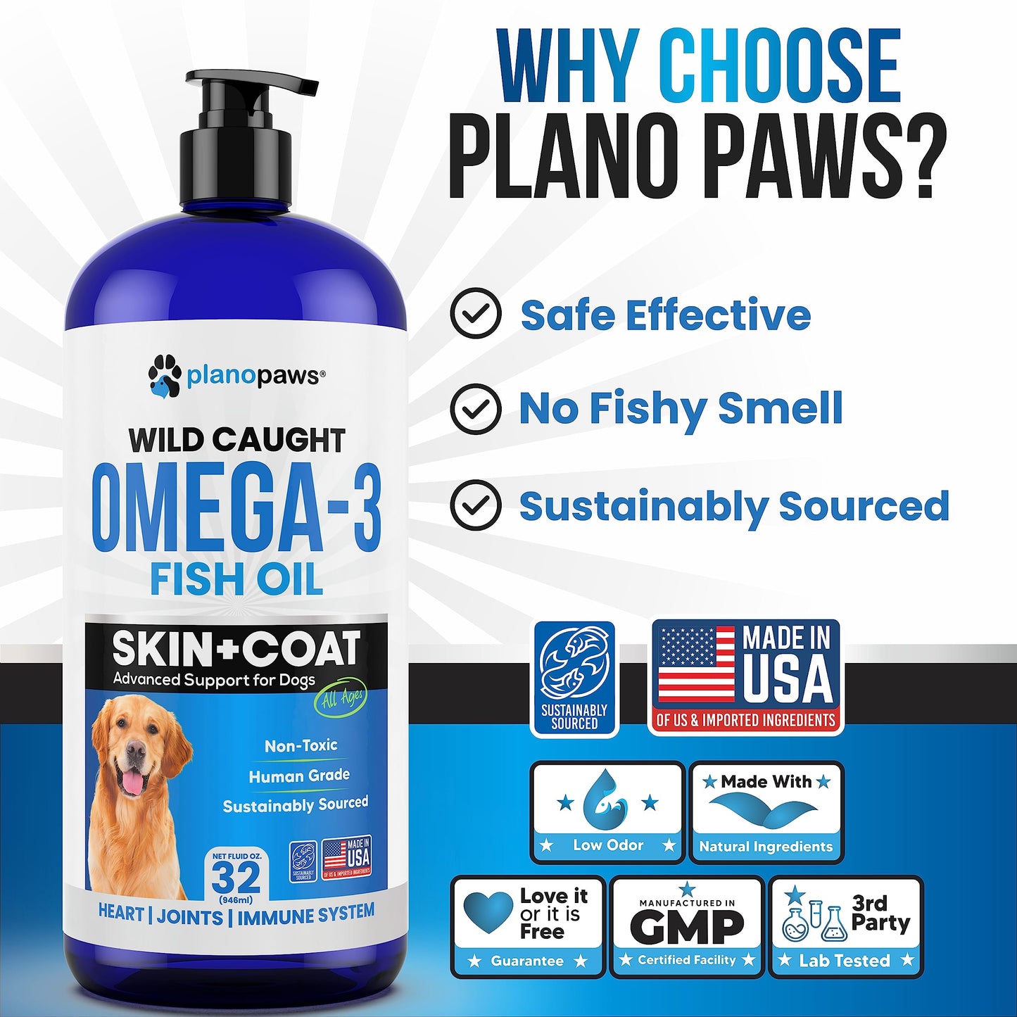 Omega 3 Fish Oil for Dogs - Better Than Salmon Oil - Dog Fish Oil Supplement to Reduce Shedding & Itching - Supports Joints, Brain, and Heart Health - Skin and Coat Supplement - Liquid Fish Oil