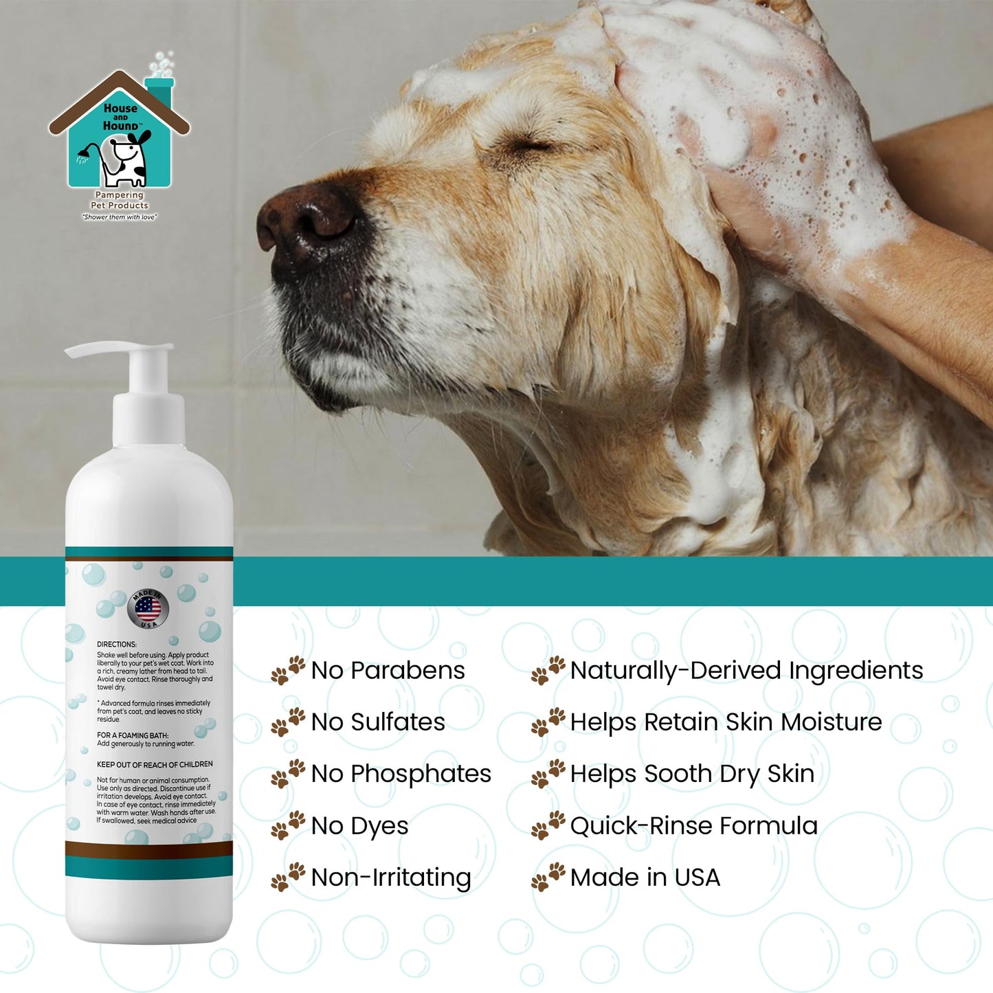 House and Hound All-in-One Pet Wash | Moisturizes, Deodorizes, Detangles – Dog Shampoo and Conditioner for Sensitive Skin – Gentle for All Breeds, Natural Ingredients – 16 oz