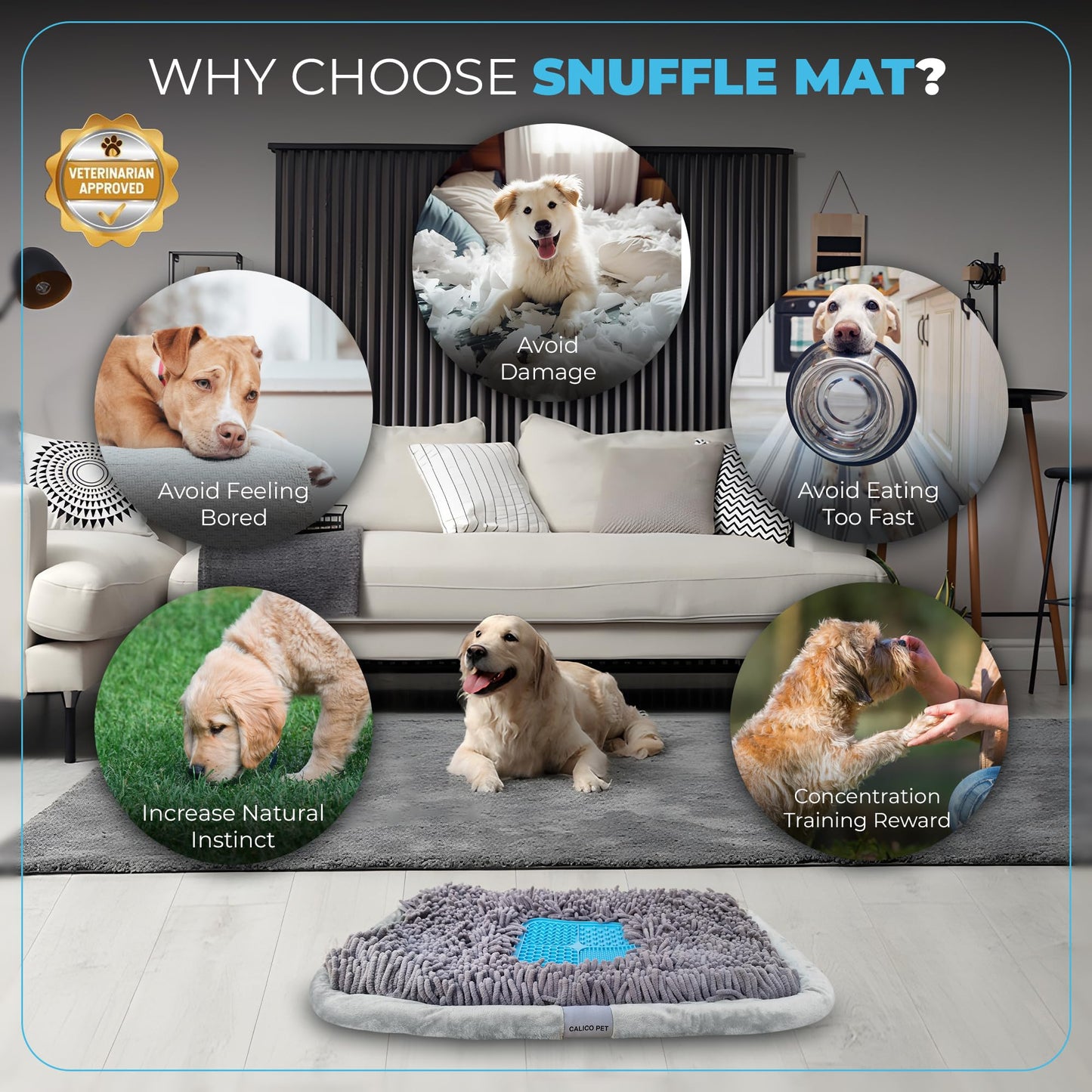 Snuffle mat for Dogs Size 25" x 18" - Silicone Lick mat Attachable with Sniffing Washable pad - Foraging Natural Mental Stimulation Toy Digging Slow Feeder Puzzle Enrichment Small Medium Large Puppy