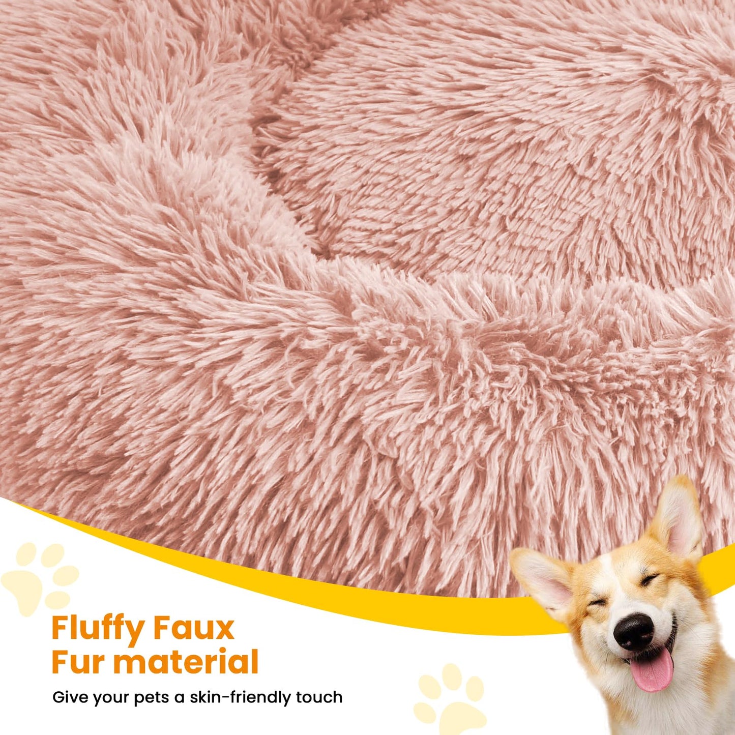 Calming Dog Beds for Large Dogs, Faux Fur Donut Cuddler Dog Bed, Round Fluffy Pillow, Washable Pet Bed for Dogs Up to 80Lbs, 36inch