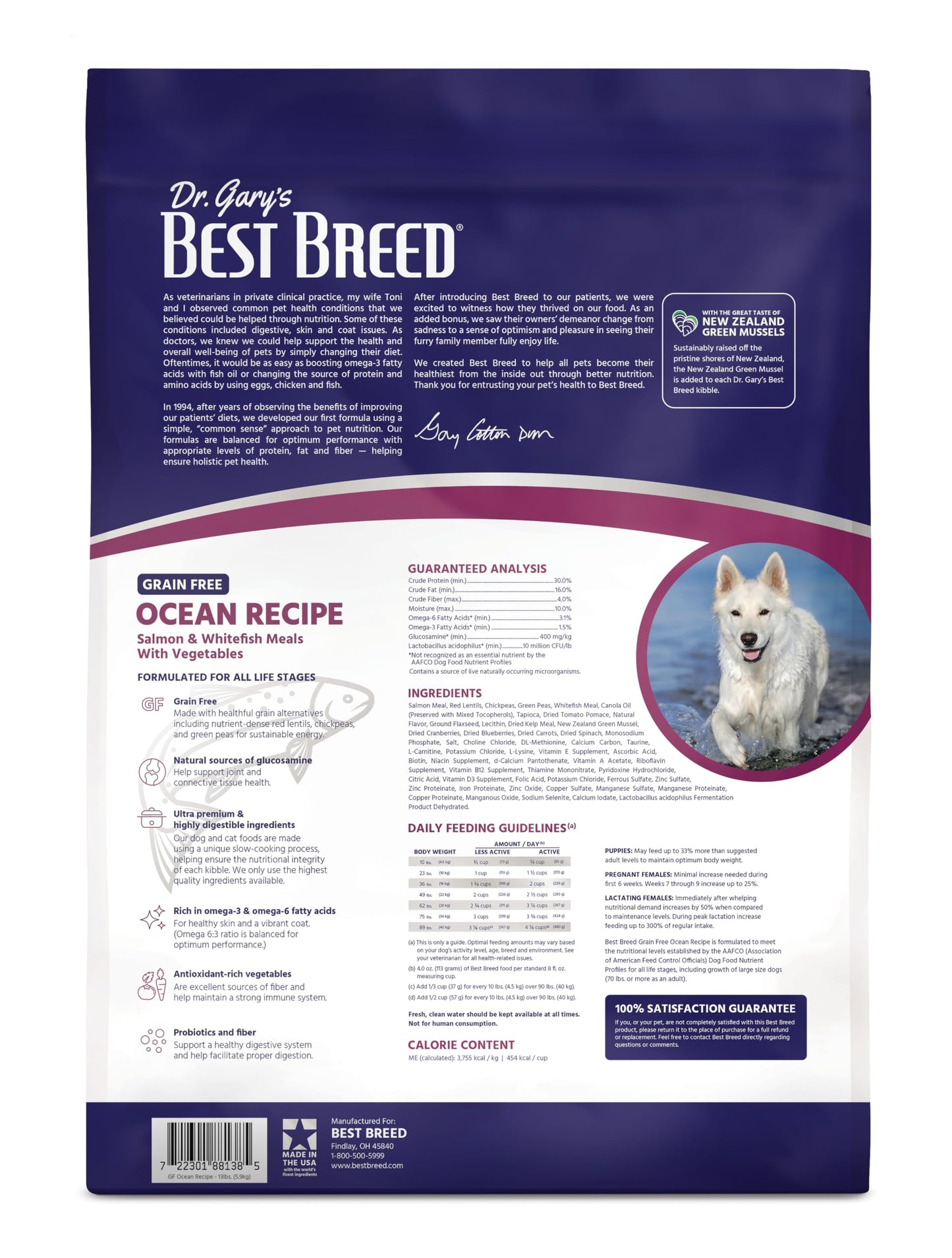 Best Breed Dr. Gary's Grain Free Ocean Recipe Slow-Cooked in USA, Natural Dry Dog Food for All Breeds and Sizes, 13lbs.