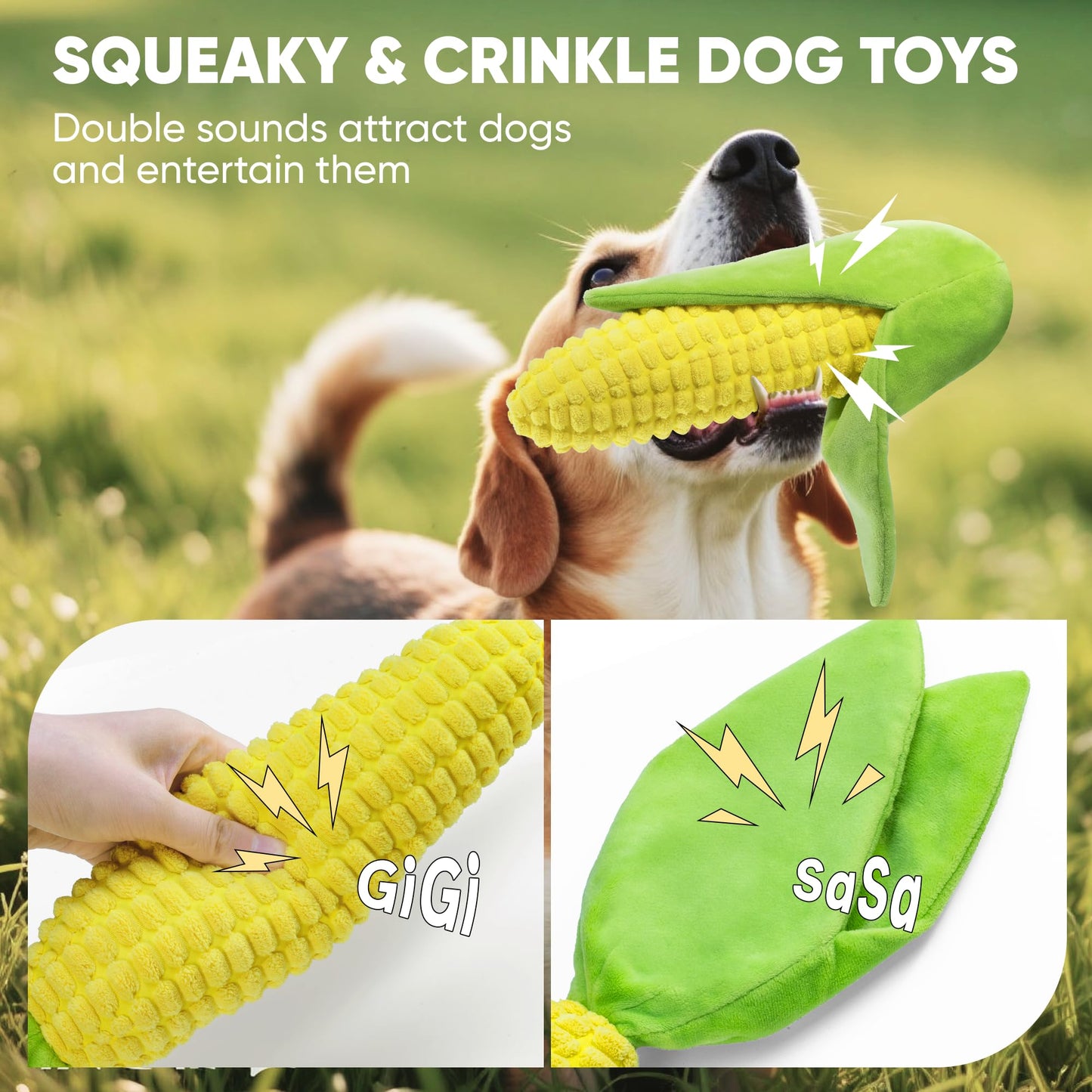 Tough Dog Toys for Not Aggressive Chewers, Durable Dog Chew Toys for Small Medium Large Dogs,Interactive Crinkle Squeaky Dog Toys to Keep Them Busy Corn Plush Puppy Pet Toy IQ Training Dogs Puzzle Toy