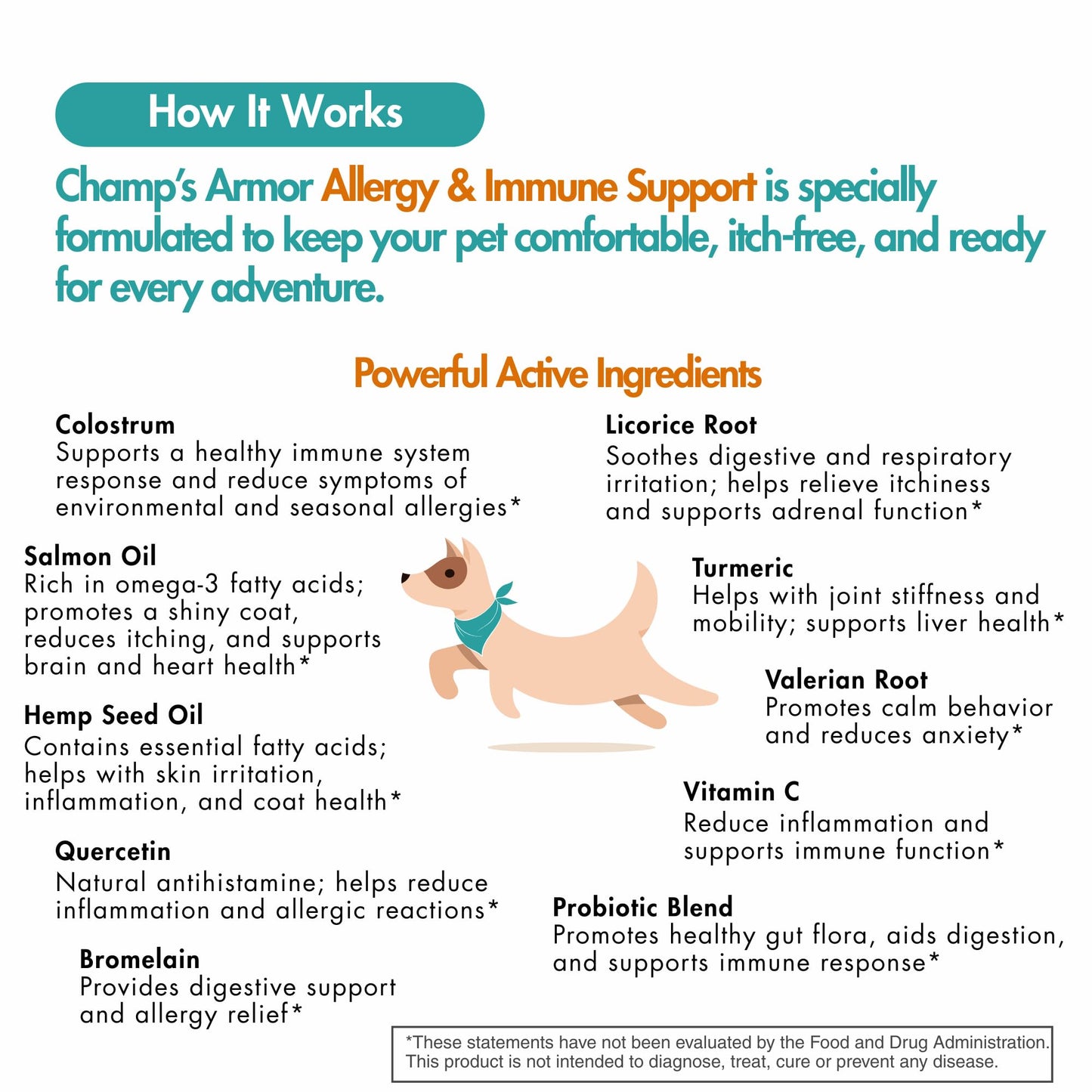 Champ's Armor Allergy & Immune Soft Chews for Dogs. Daily Support for Itchy Skin, Immune Health, Seasonal Allergies. W/Colostrum, Salmon Oil, Probiotics, Quercetin, Turmeric. 120 ct.
