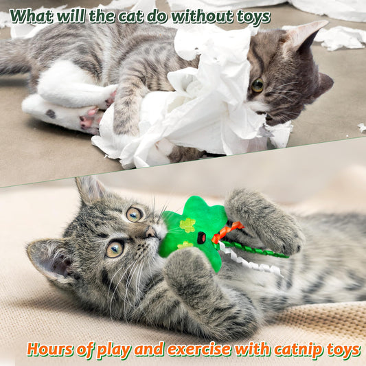 MALLMALL6 4Pcs Catnip Toys Gift for Cat, Indoor Cat Bite Kick Catmint Pet Toys Supplies for Kitten Lover Gifts, Cute Teething Chew Relief Interactive Toy