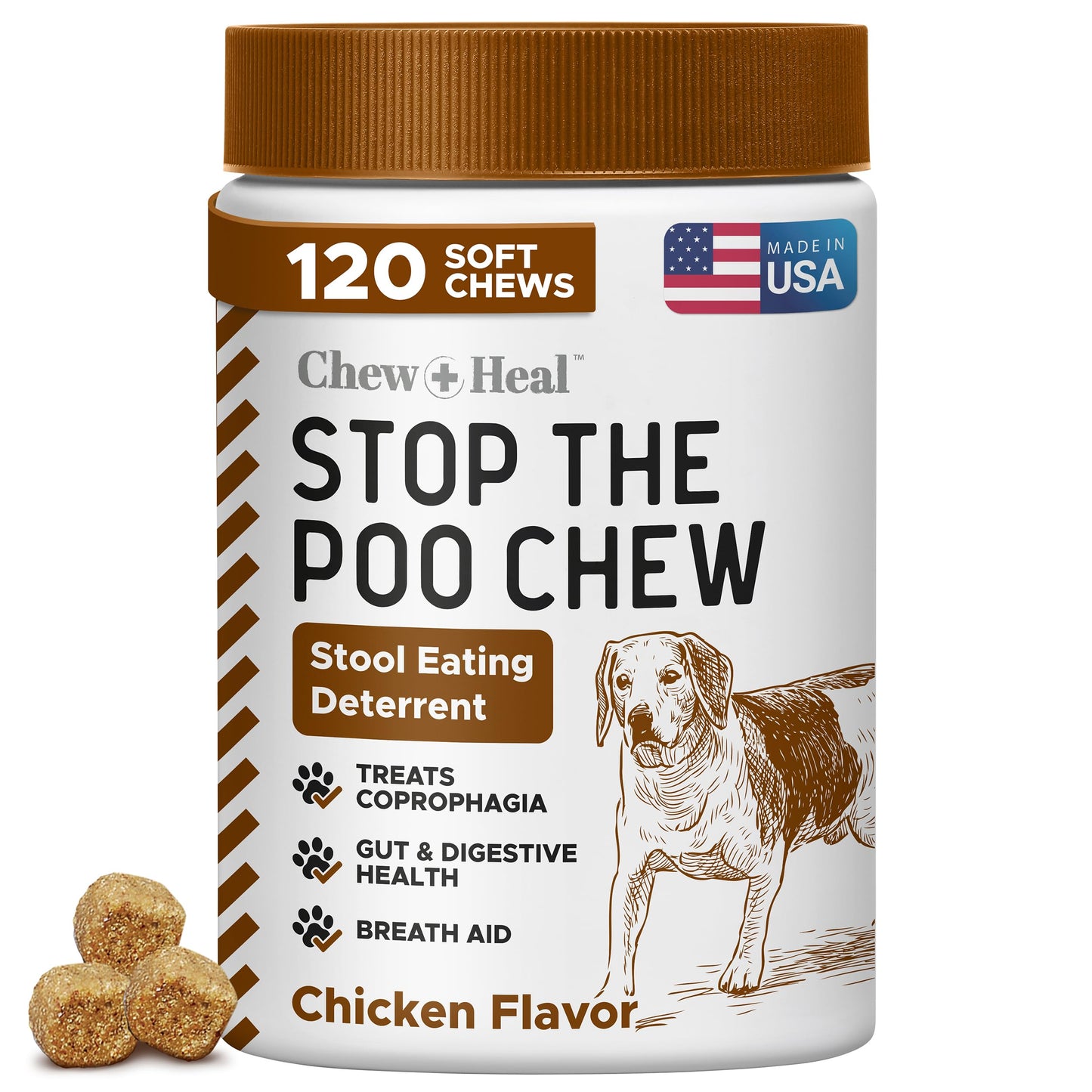 No Poo Chews for Dogs, 120 Soft Chews, Chicken Flavor Chew No Poo Bites - Dog Coprophagia Treatment, Deterrent to Stop Eating Poop - Treats Bad Breath and Boosts Gut Health - Made in USA