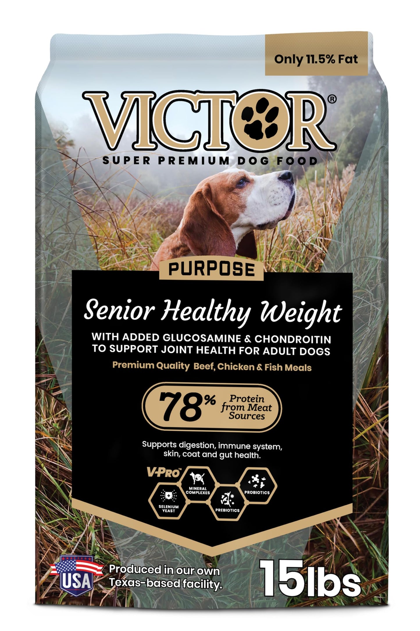 VICTOR Super Premium Dog Food – Purpose – Senior Healthy Weight Management – Dry Dog Food for Adult Dogs – Gluten Free with Glucosamine and Chondroitin, for Hip and Joint Health, 15lbs