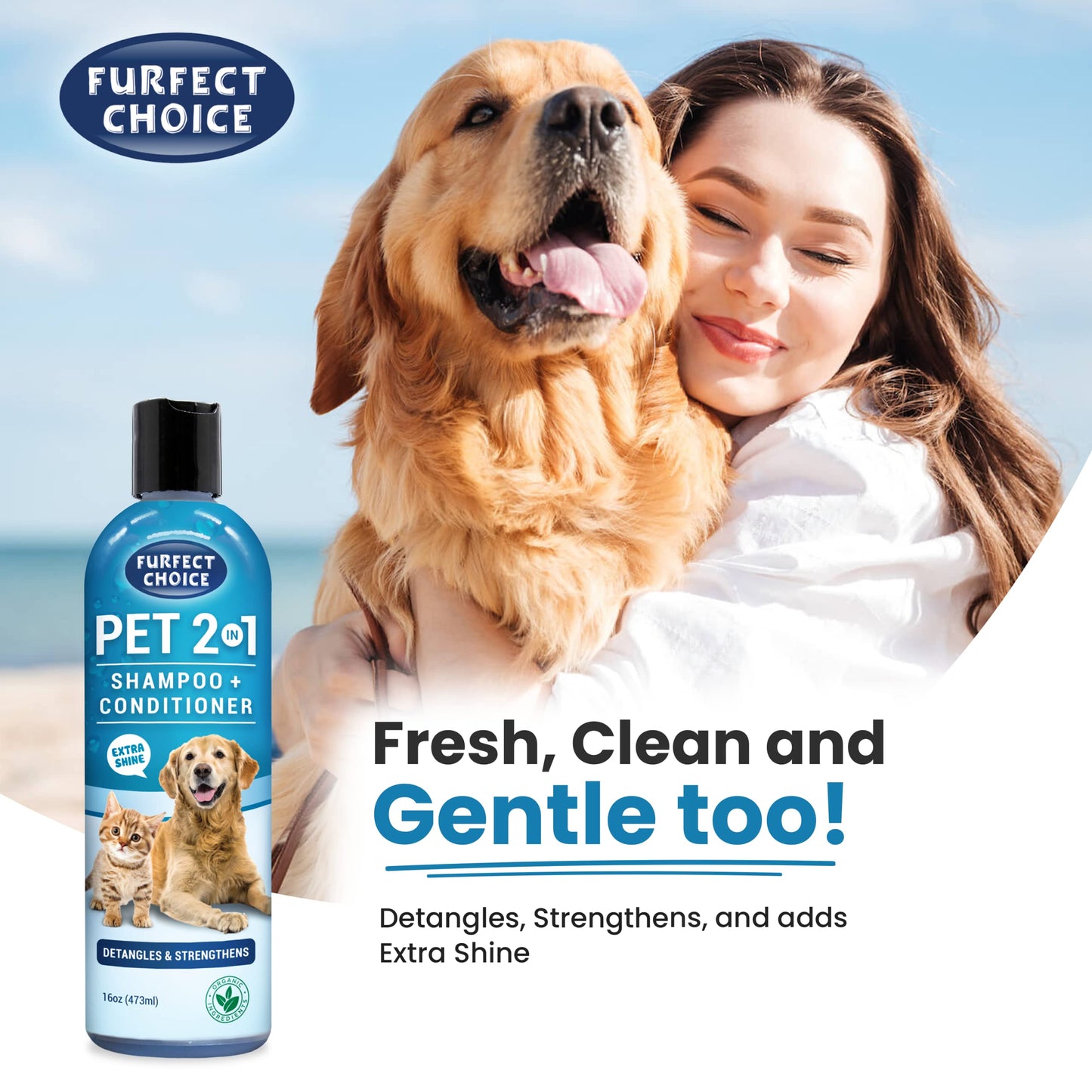 Furfect Choice 2 in 1 Dog Shampoo and Conditioner | Moisturizing Pet Shampoo for Dogs with Cleansing and Gentle Conditioner Formula | Dog Shampoo for Allergies and Itching | 16 oz