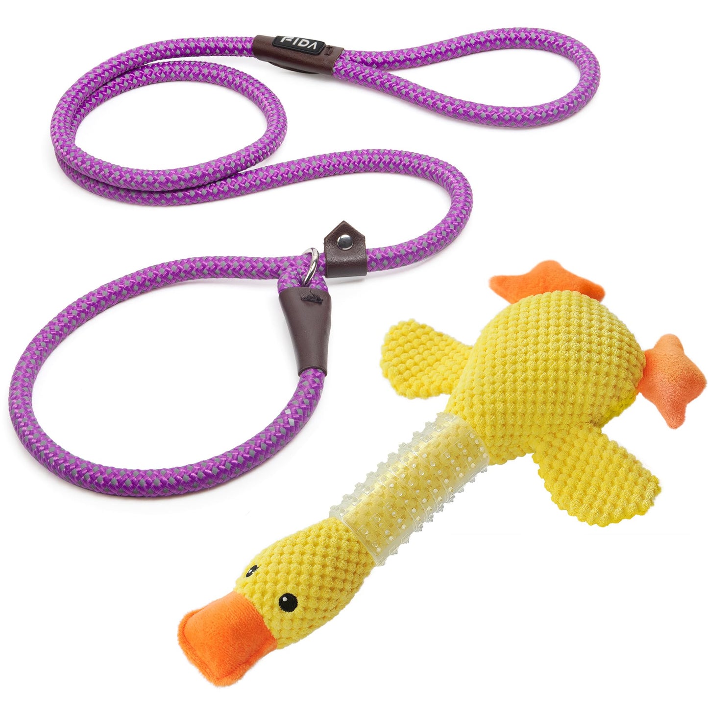 Fida Durable Slip Lead and Dog Chew Toys for Aggressive Chewers Rubber Neck Set, Squeaky Dog Toys for Large Dogs, Indestructible Dog Toy Puppy Teething Toys Plush Duck Dog Toy to Keep Them Busy