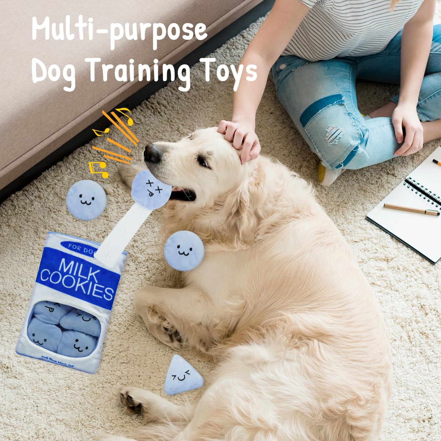 WELOMELO Interactive Treat Puzzle Dog Toy for Boredom and Stimulating, Crinkly Squeaky for Small, Medium and Large Dogs, Snuffle Potato Chips and Cookies (Blue)