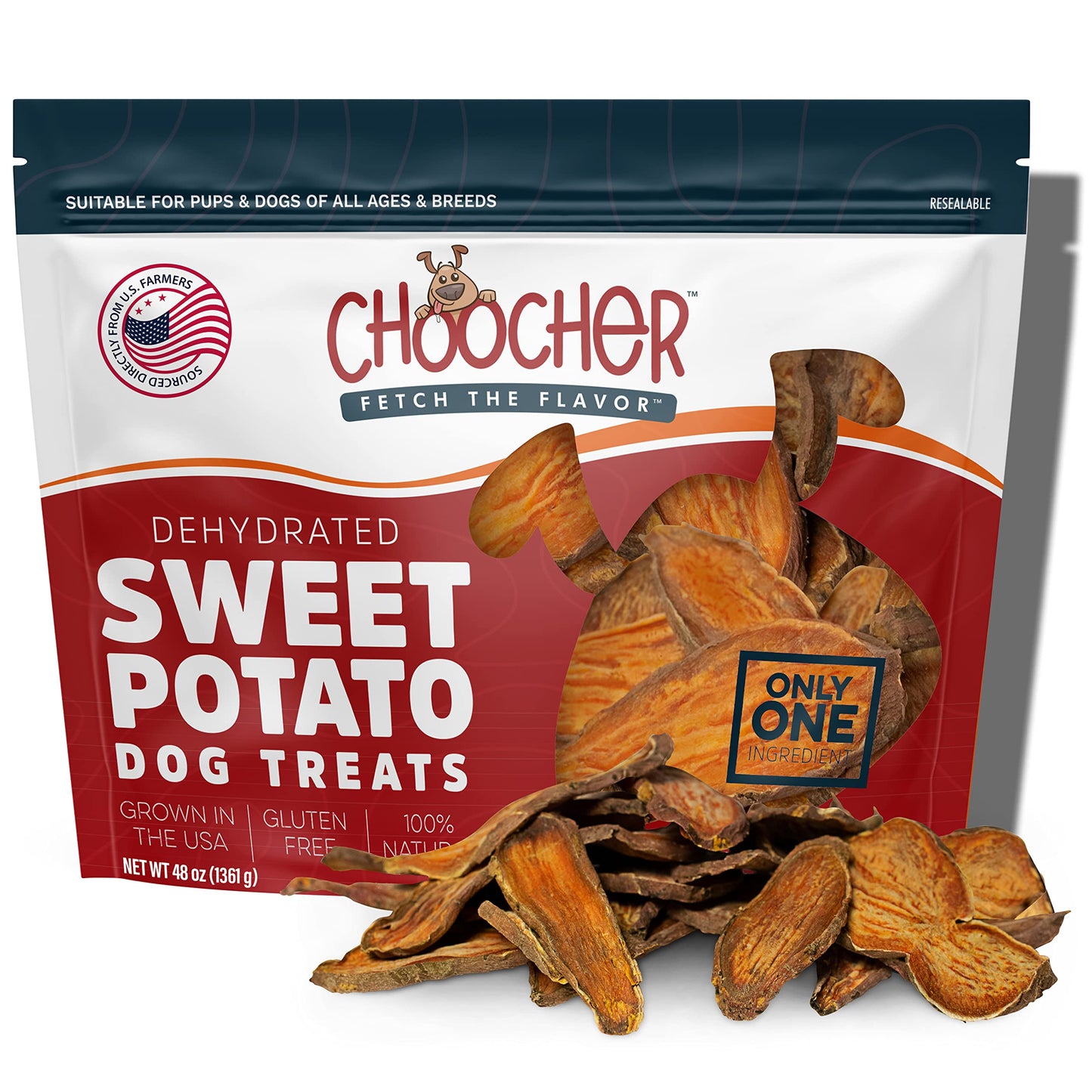 CHOOCHER Dehydrated Sweet Potato Dog Treats - High Fiber Gluten Free & Vegan Dental Chews for Small Medium Large Dogs - Made in USA Dog Chews for Training Teeth Cleaning & Healthy Digestion
