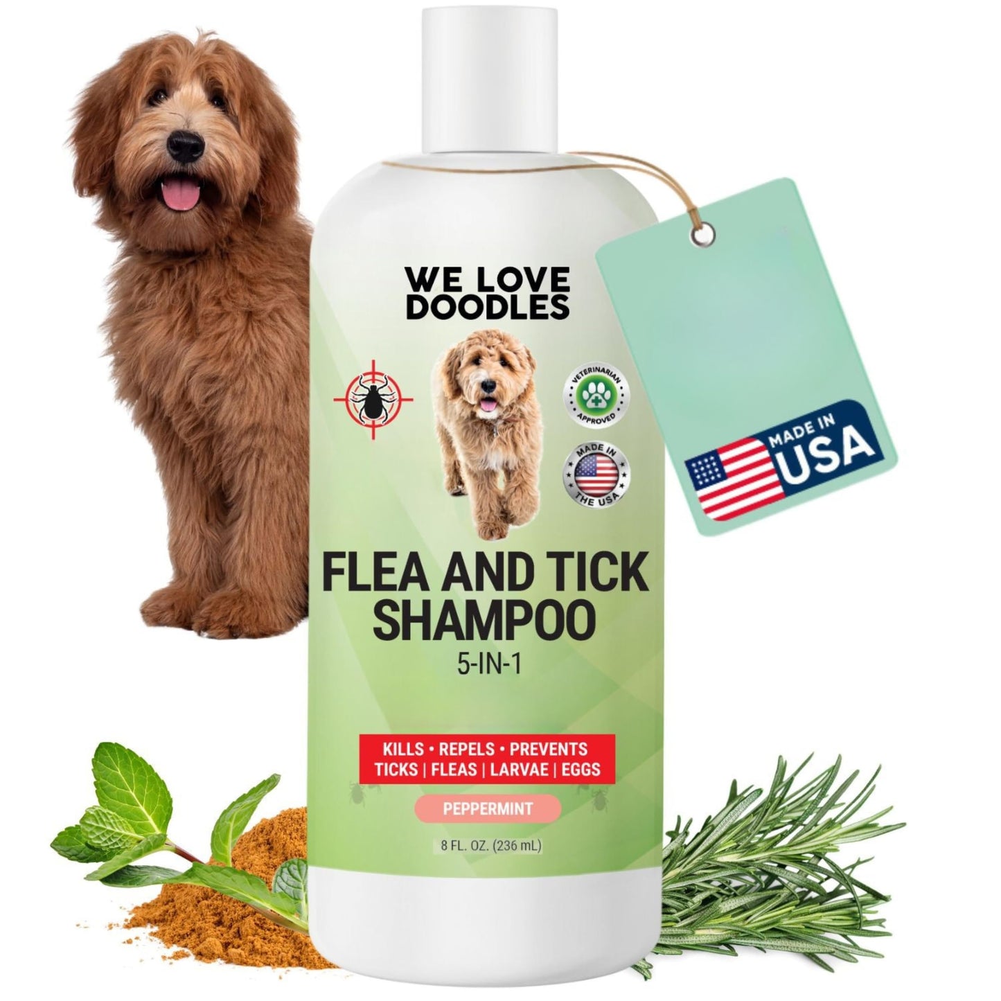 We Love Doodles Flea Shampoo for Dogs - Stops Fleas & Ticks for Dogs, Natural, Safe & Effective Lice Treatment, Soothing Shampoo for Sensitive Skin, Made in USA (8 fl oz)